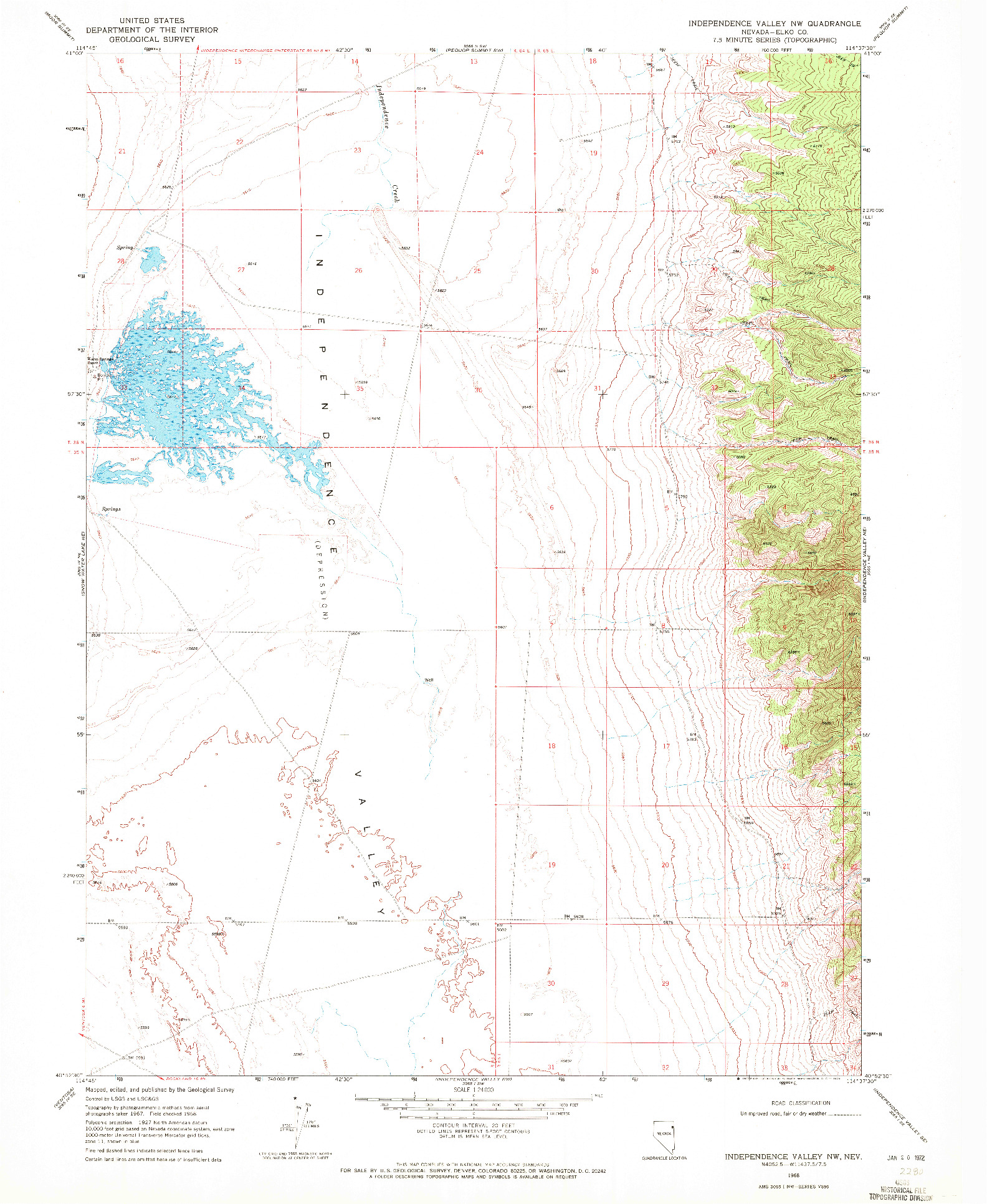 USGS 1:24000-SCALE QUADRANGLE FOR INDEPENDENCE VALLEY NW, NV 1968