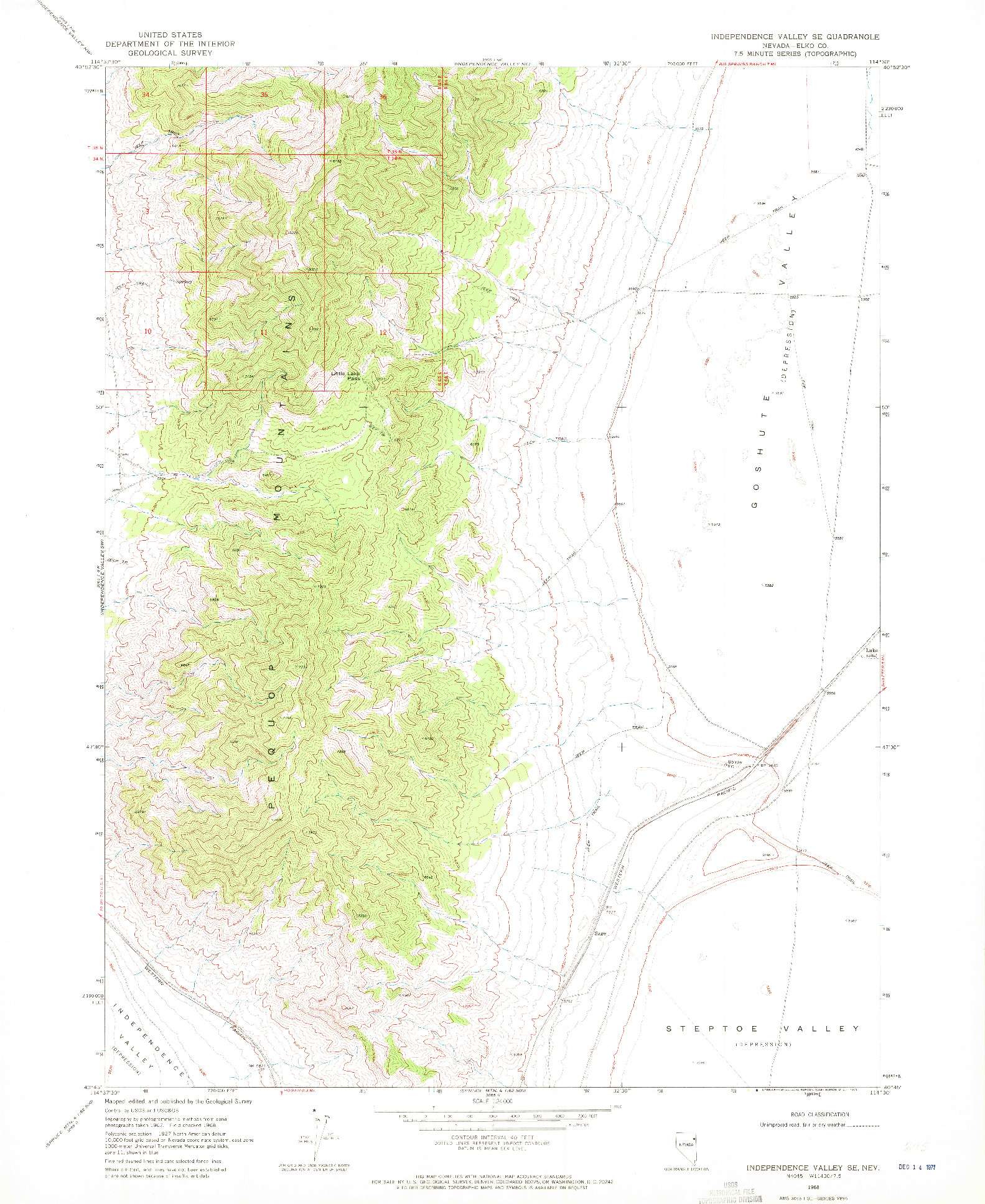 USGS 1:24000-SCALE QUADRANGLE FOR INDEPENDENCE VALLEY SE, NV 1968
