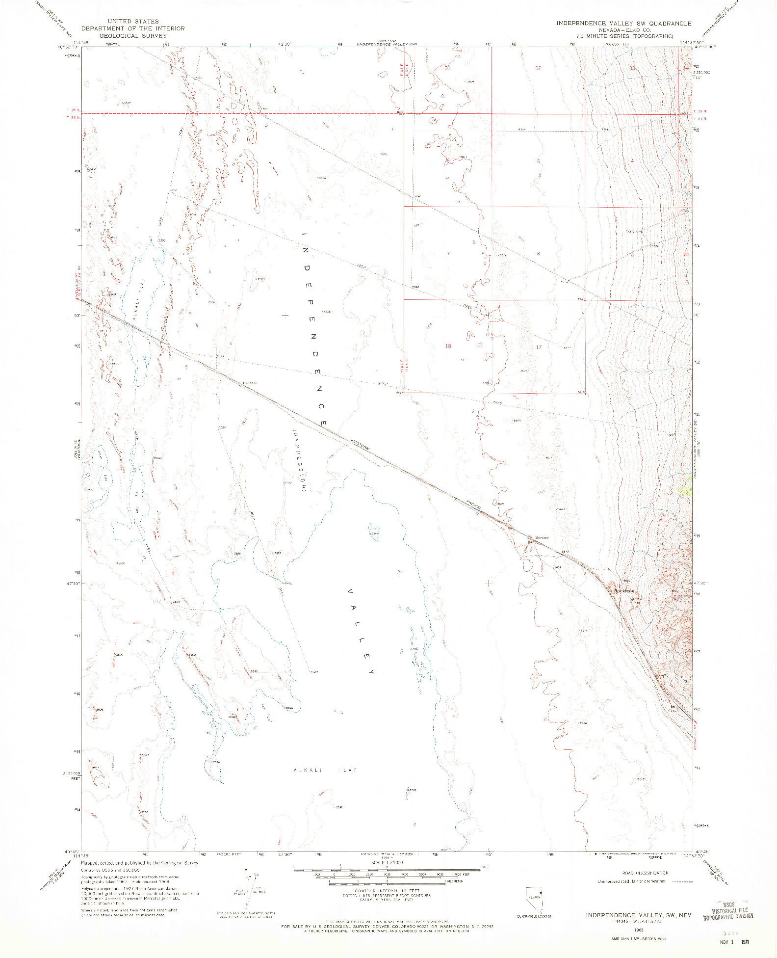 USGS 1:24000-SCALE QUADRANGLE FOR INDEPENDENCE VALLEY SW, NV 1968