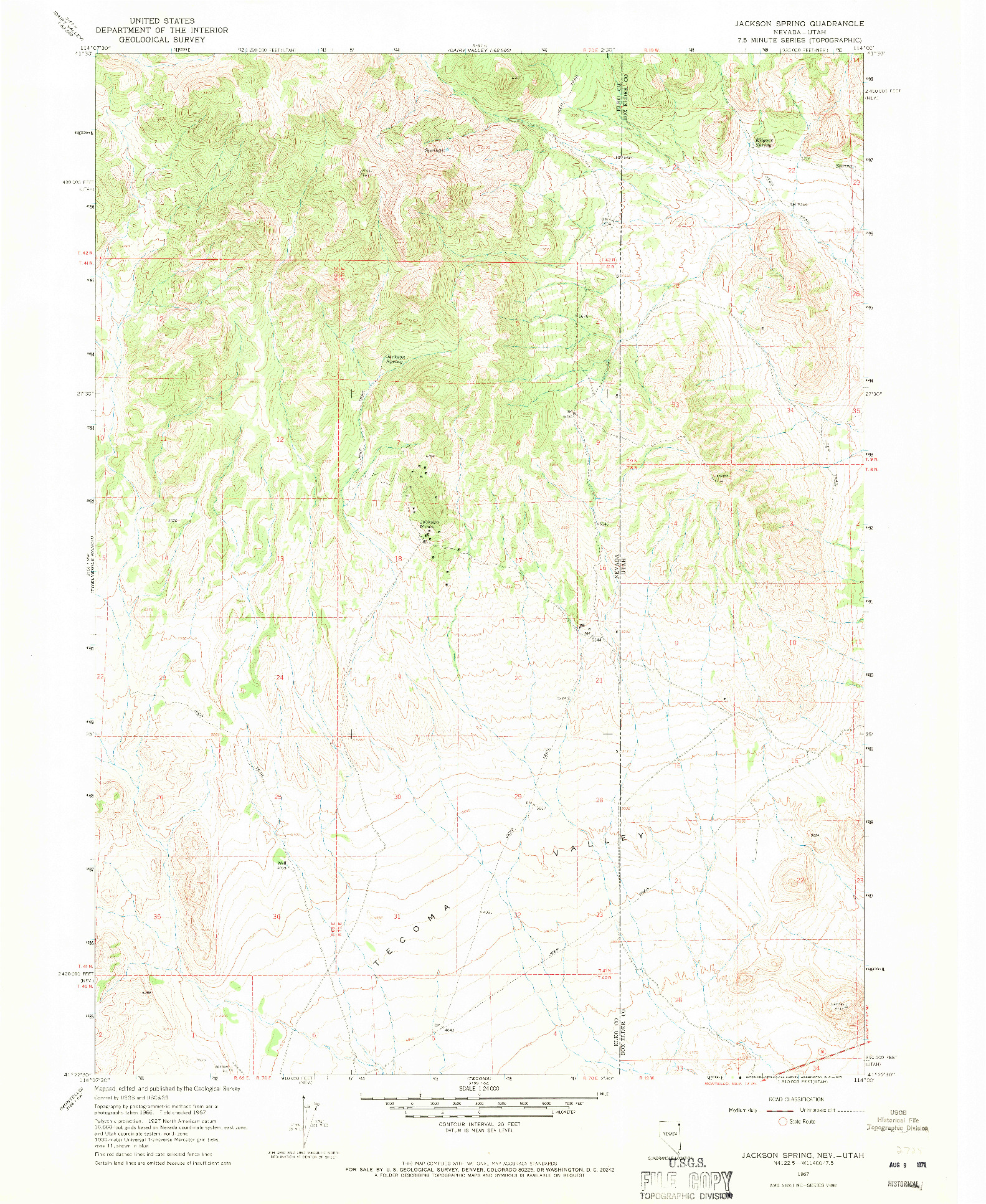 USGS 1:24000-SCALE QUADRANGLE FOR JACKSON SPRING, NV 1967