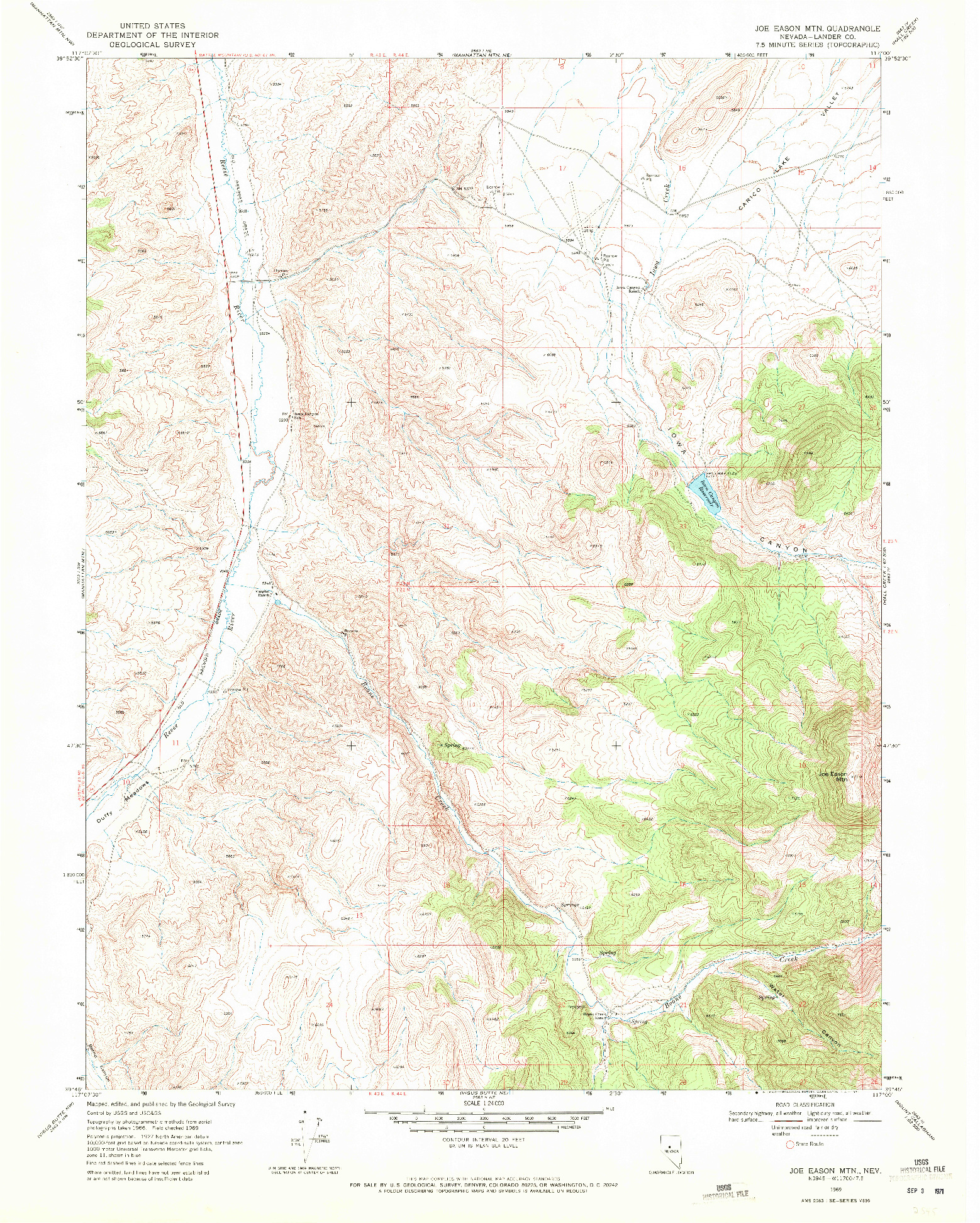 USGS 1:24000-SCALE QUADRANGLE FOR JOE EASON MTN, NV 1969