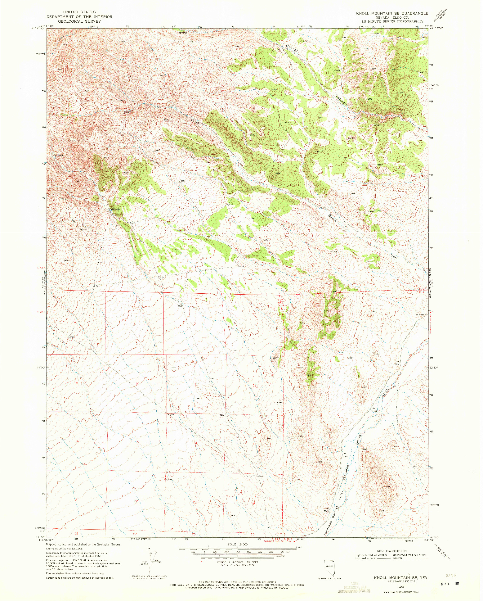 USGS 1:24000-SCALE QUADRANGLE FOR KNOLL MOUNTAIN SE, NV 1968