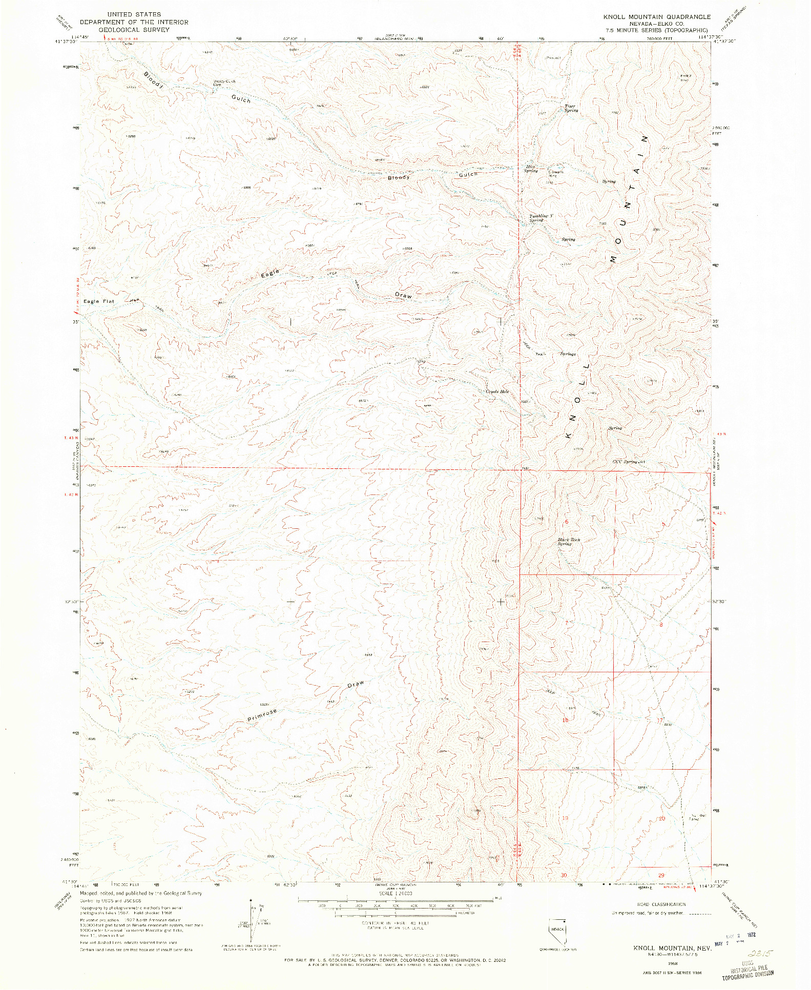 USGS 1:24000-SCALE QUADRANGLE FOR KNOLL MOUNTAIN, NV 1968
