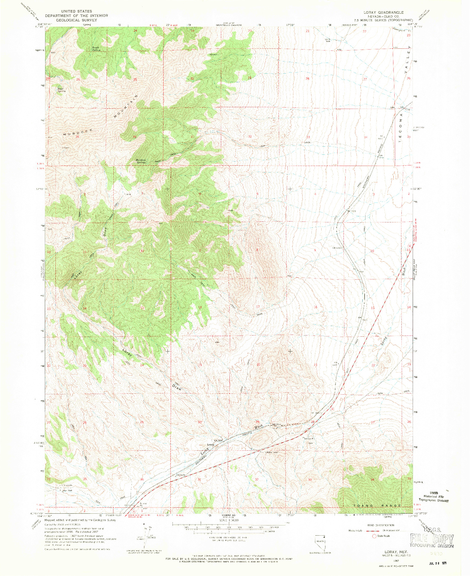 USGS 1:24000-SCALE QUADRANGLE FOR LORAY, NV 1967