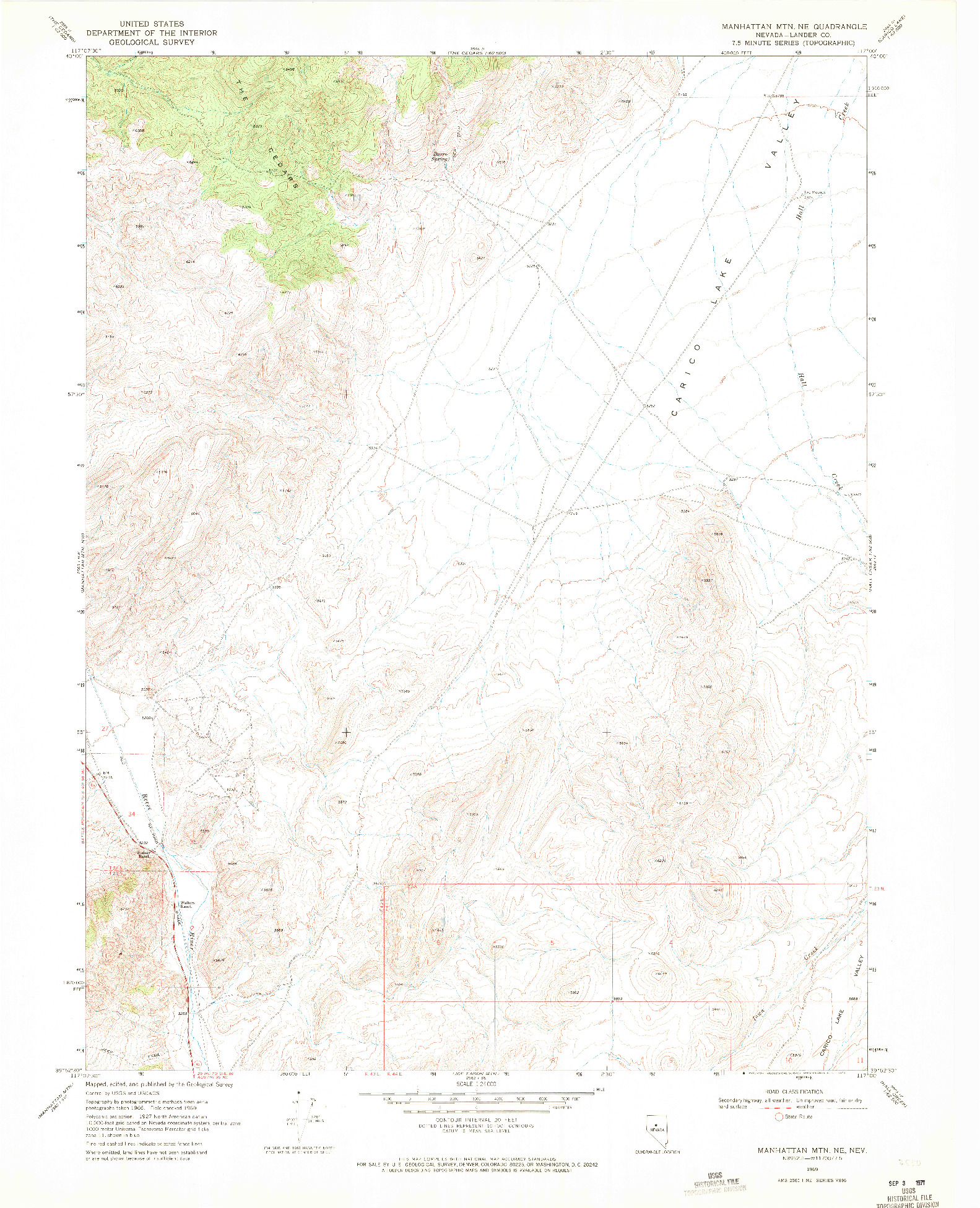 USGS 1:24000-SCALE QUADRANGLE FOR MANHATTAN MTN NE, NV 1969