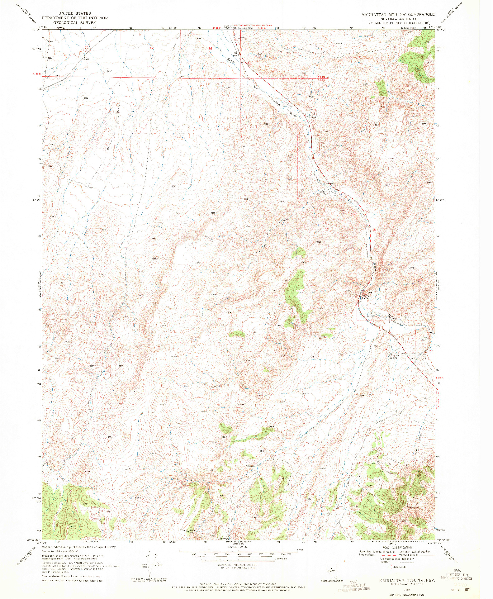 USGS 1:24000-SCALE QUADRANGLE FOR MANHATTAN MTN NW, NV 1969