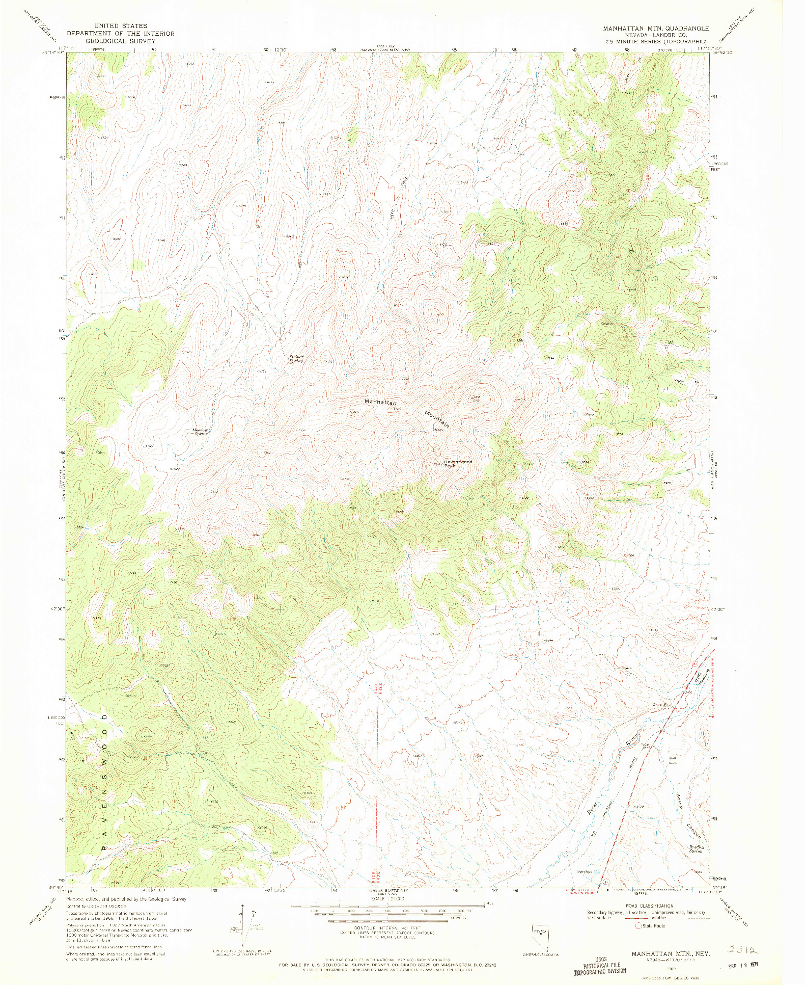 USGS 1:24000-SCALE QUADRANGLE FOR MANHATTAN MTN, NV 1969