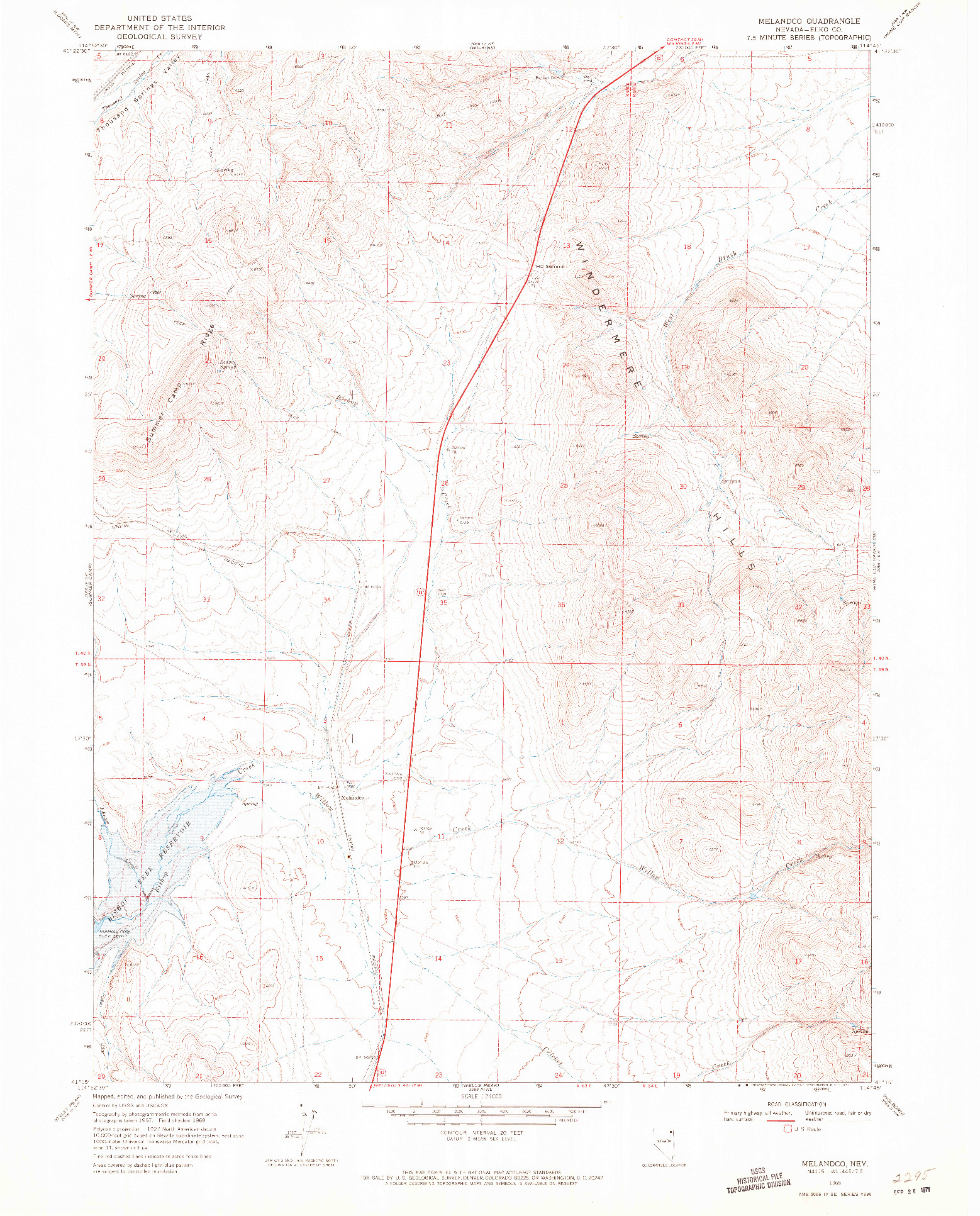 USGS 1:24000-SCALE QUADRANGLE FOR MELANDCO, NV 1968
