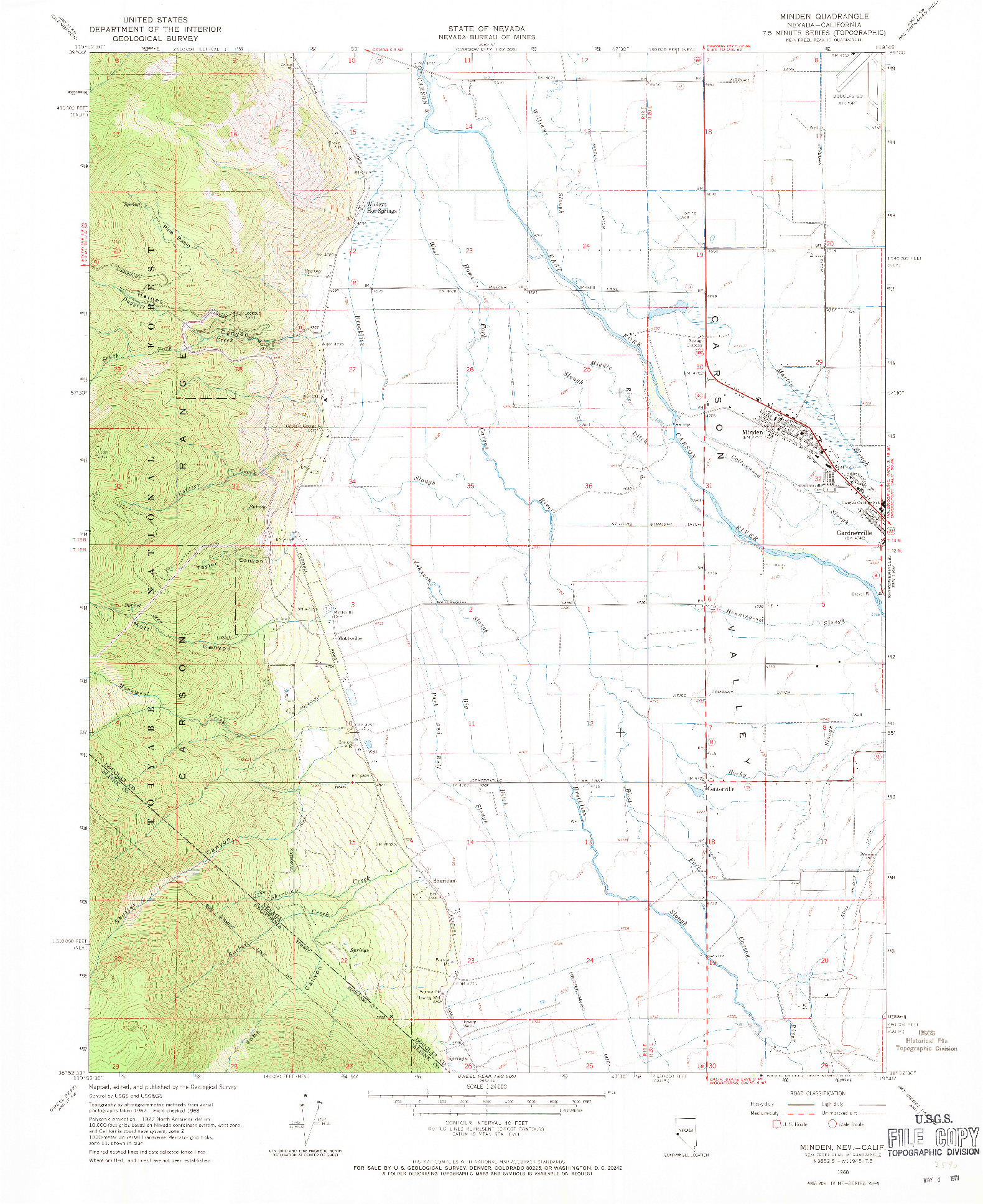 USGS 1:24000-SCALE QUADRANGLE FOR MINDEN, NV 1968
