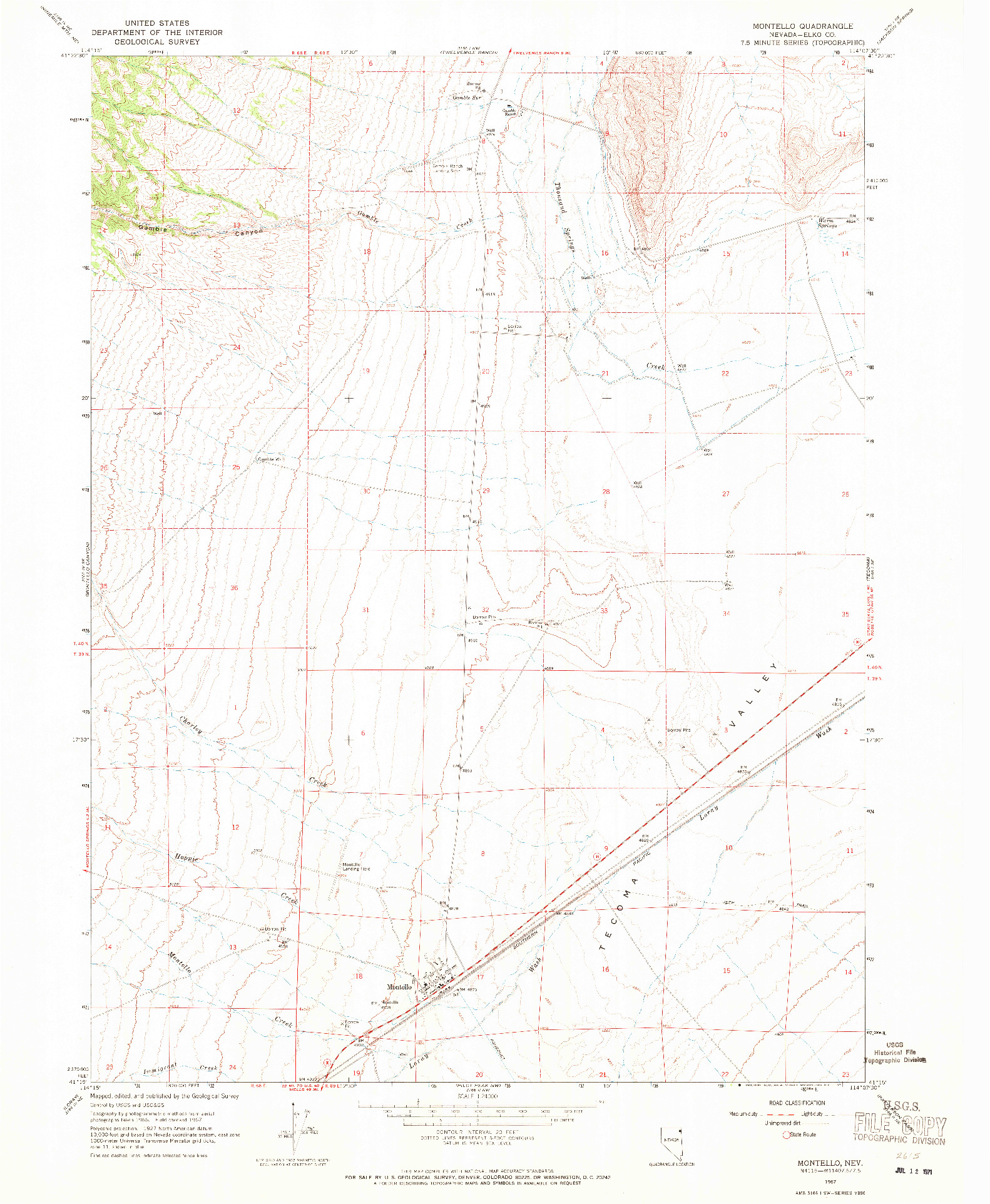 USGS 1:24000-SCALE QUADRANGLE FOR MONTELLO, NV 1967
