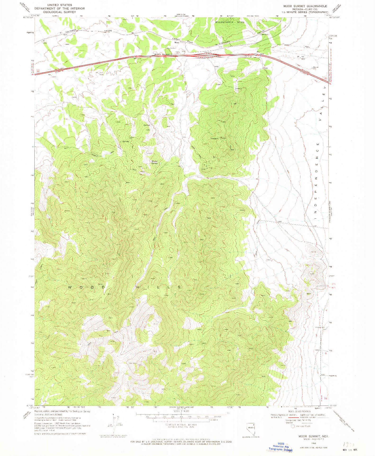 USGS 1:24000-SCALE QUADRANGLE FOR MOOR SUMMIT, NV 1968