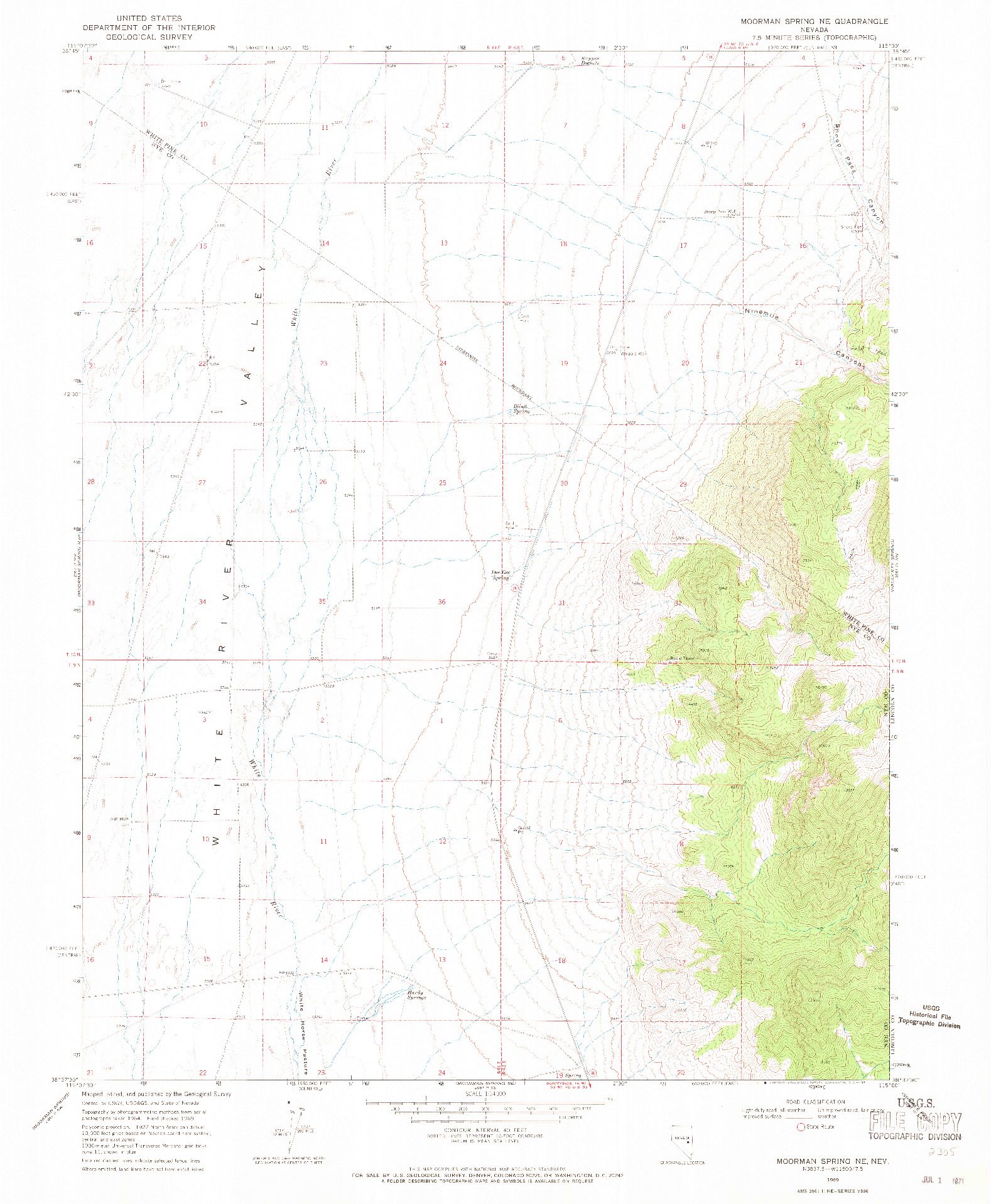 USGS 1:24000-SCALE QUADRANGLE FOR MOORMAN SPRING NE, NV 1969