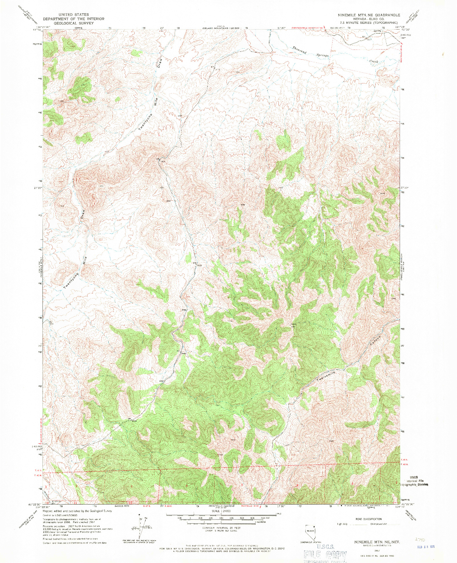 USGS 1:24000-SCALE QUADRANGLE FOR NINEMILE MTN NE, NV 1967