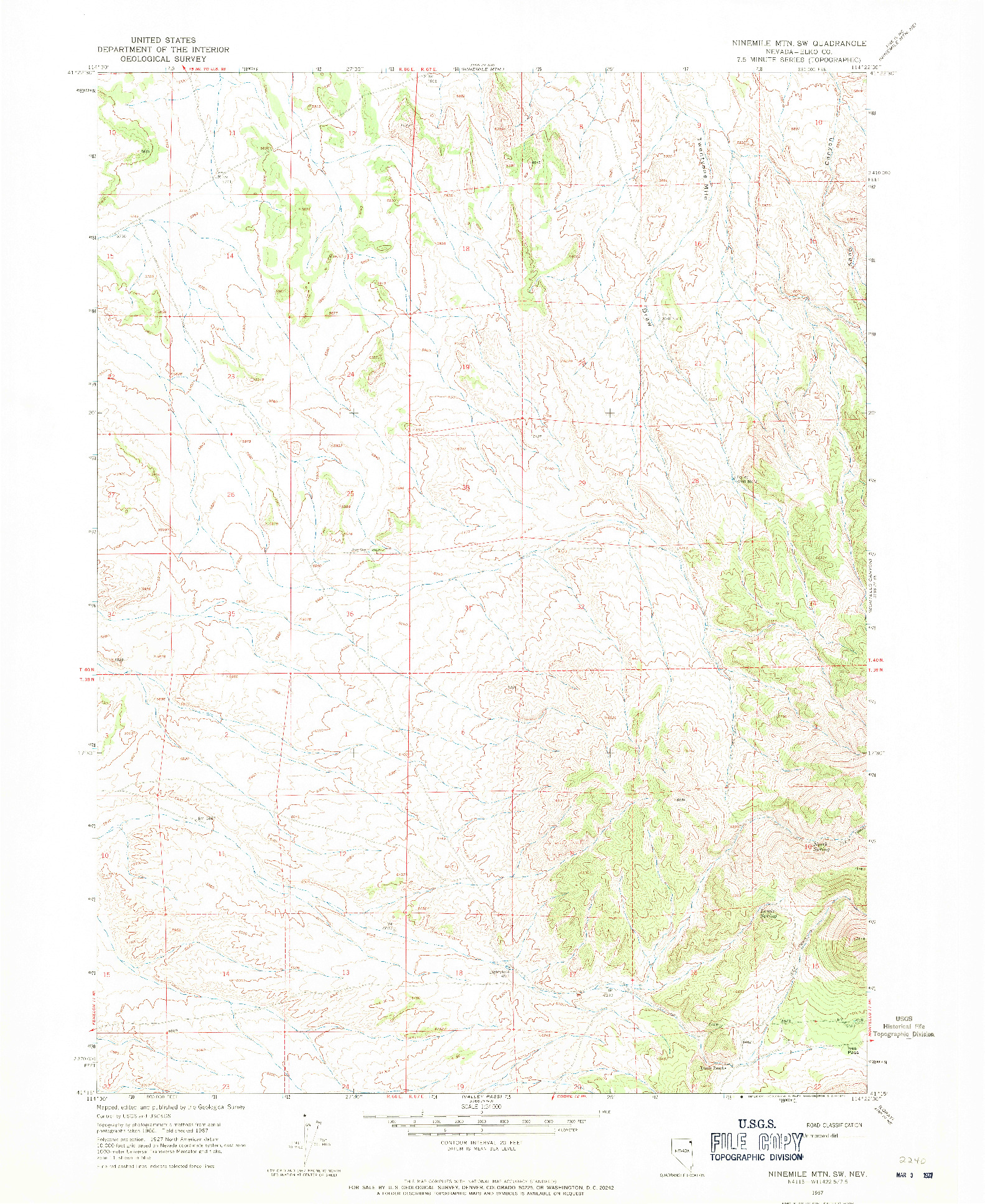 USGS 1:24000-SCALE QUADRANGLE FOR NINEMILE MTN SW, NV 1967