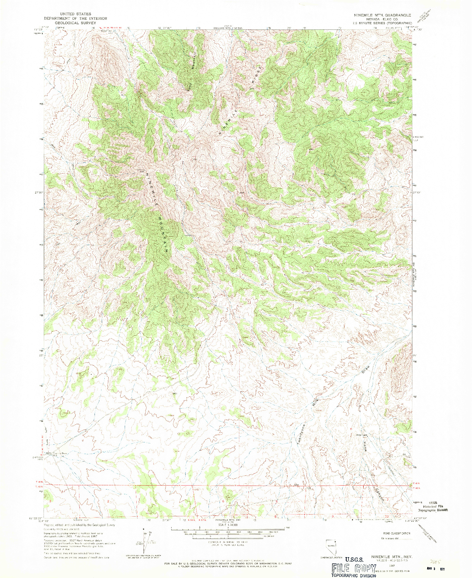 USGS 1:24000-SCALE QUADRANGLE FOR NINEMILE MTN, NV 1967