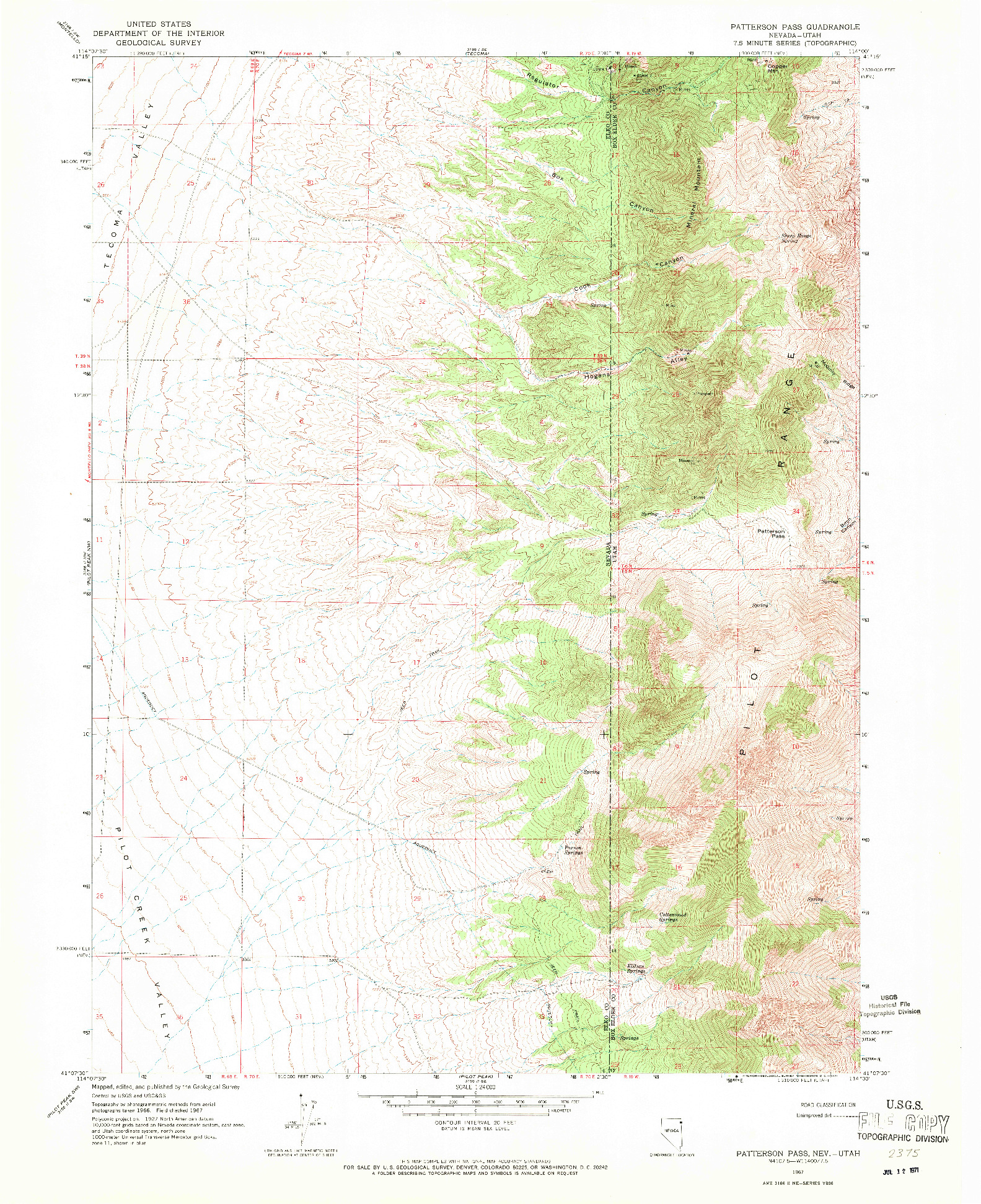 USGS 1:24000-SCALE QUADRANGLE FOR PATTERSON PASS, NV 1967