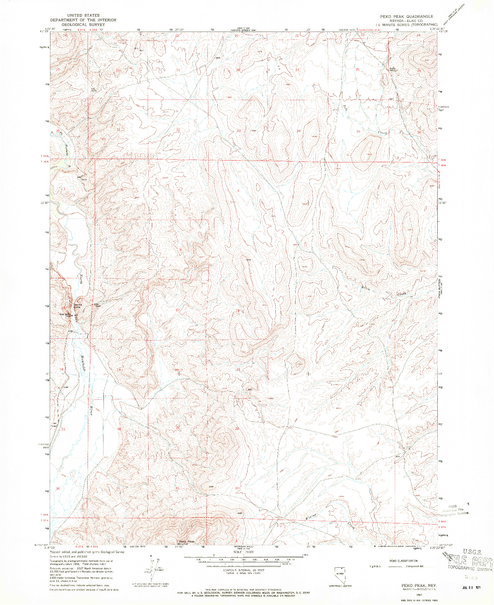 USGS 1:24000-SCALE QUADRANGLE FOR PEKO PEAK, NV 1967
