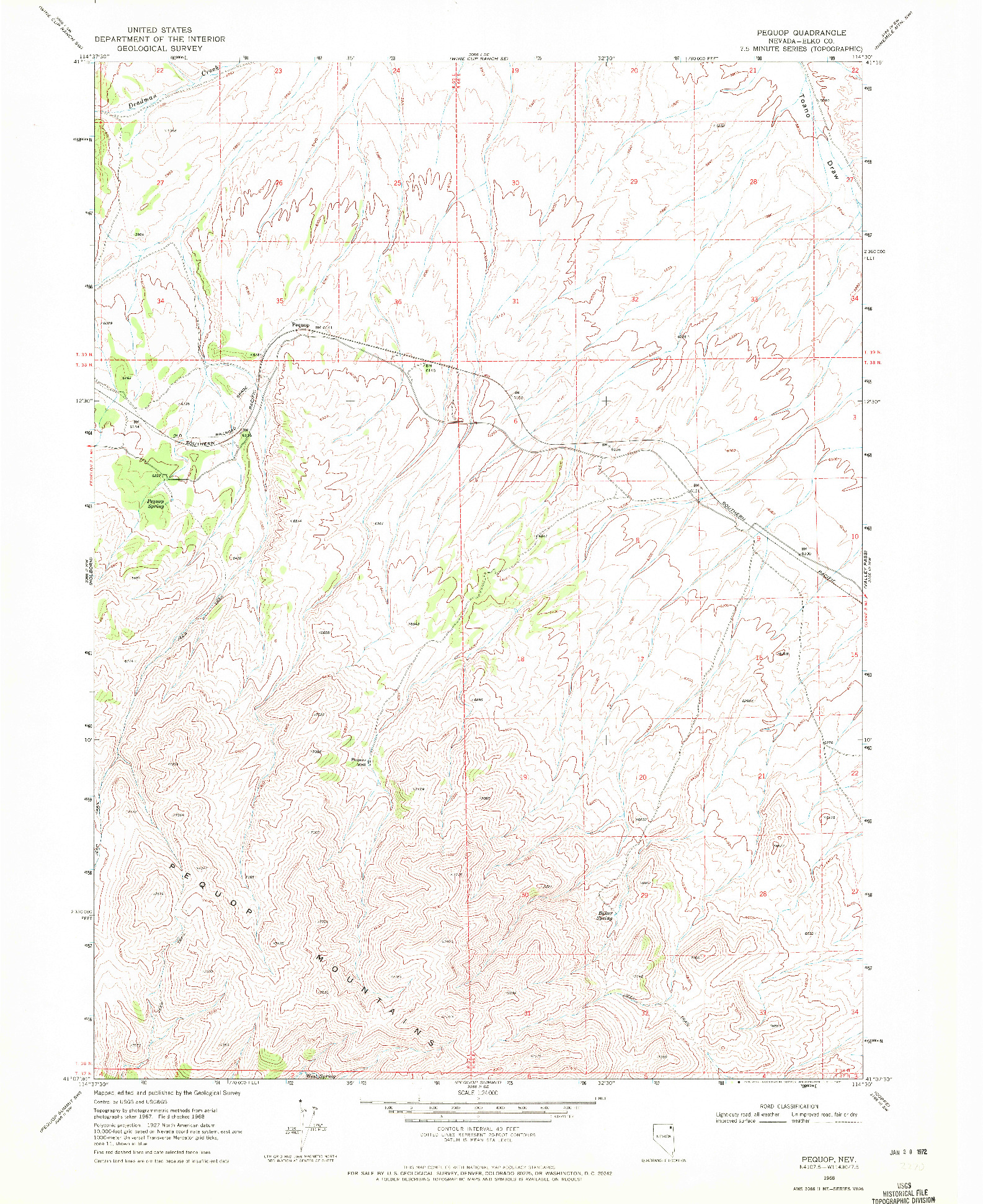 USGS 1:24000-SCALE QUADRANGLE FOR PEQUOP, NV 1968