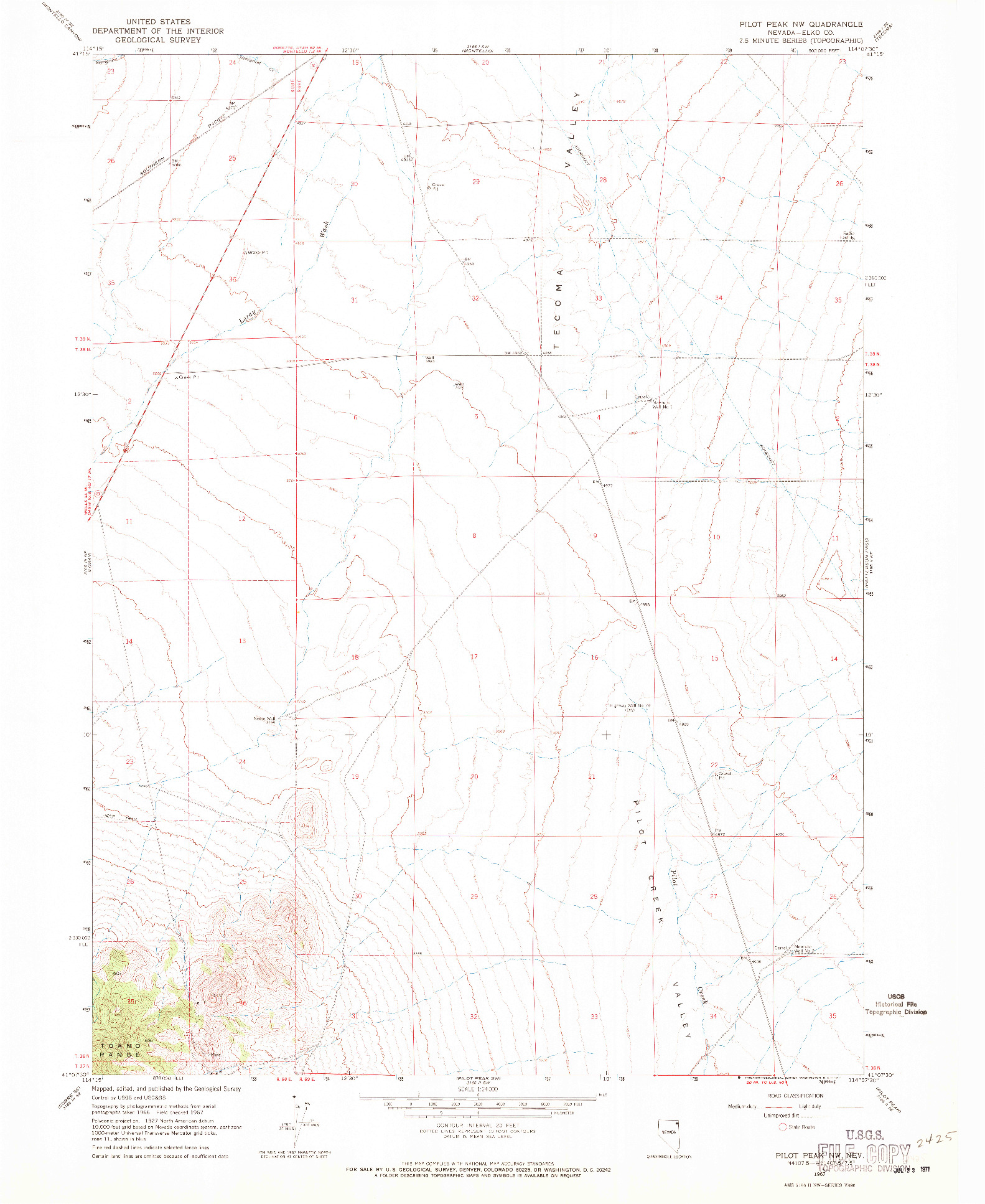 USGS 1:24000-SCALE QUADRANGLE FOR PILOT PEAK NW, NV 1967