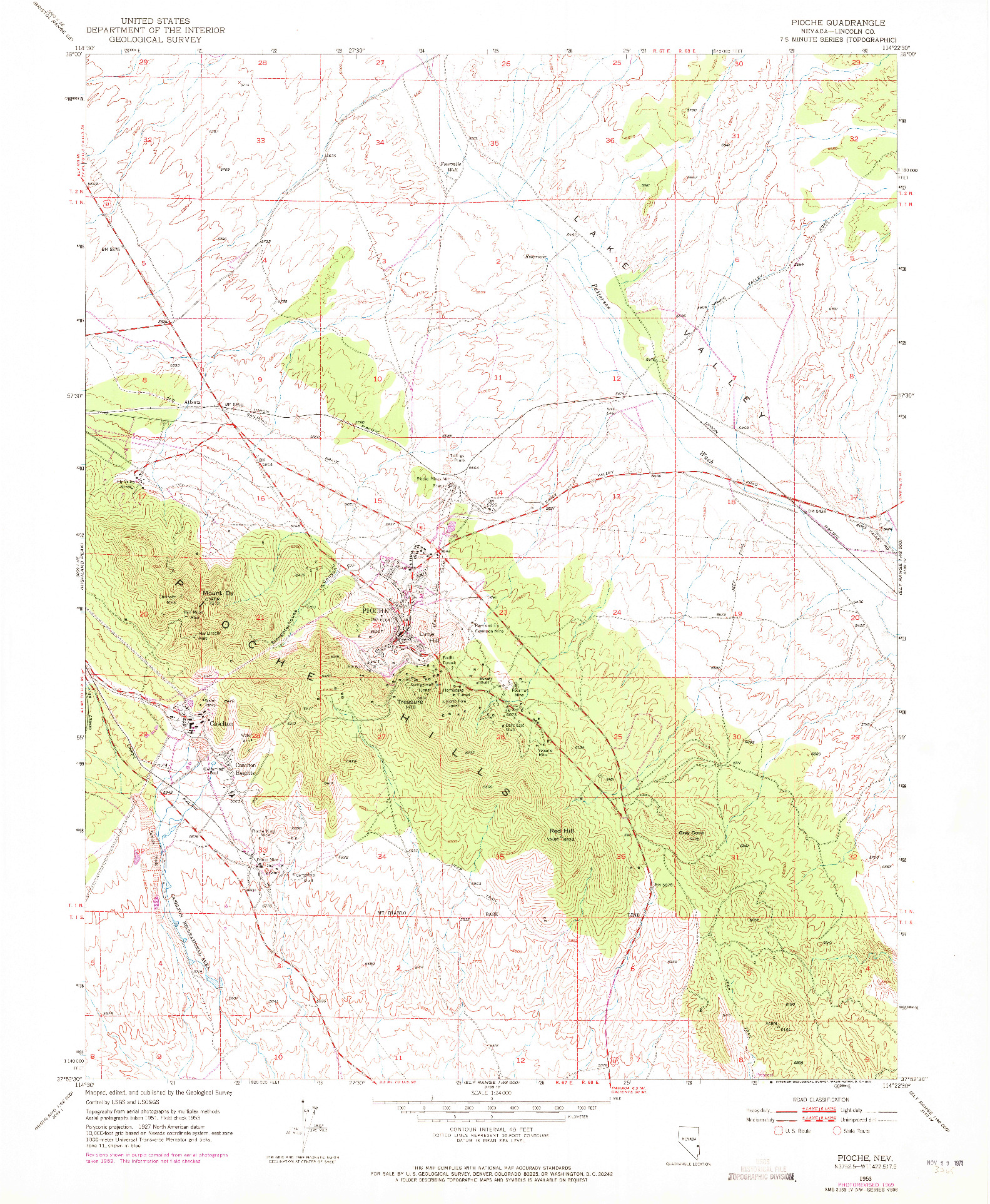 USGS 1:24000-SCALE QUADRANGLE FOR PIOCHE, NV 1953