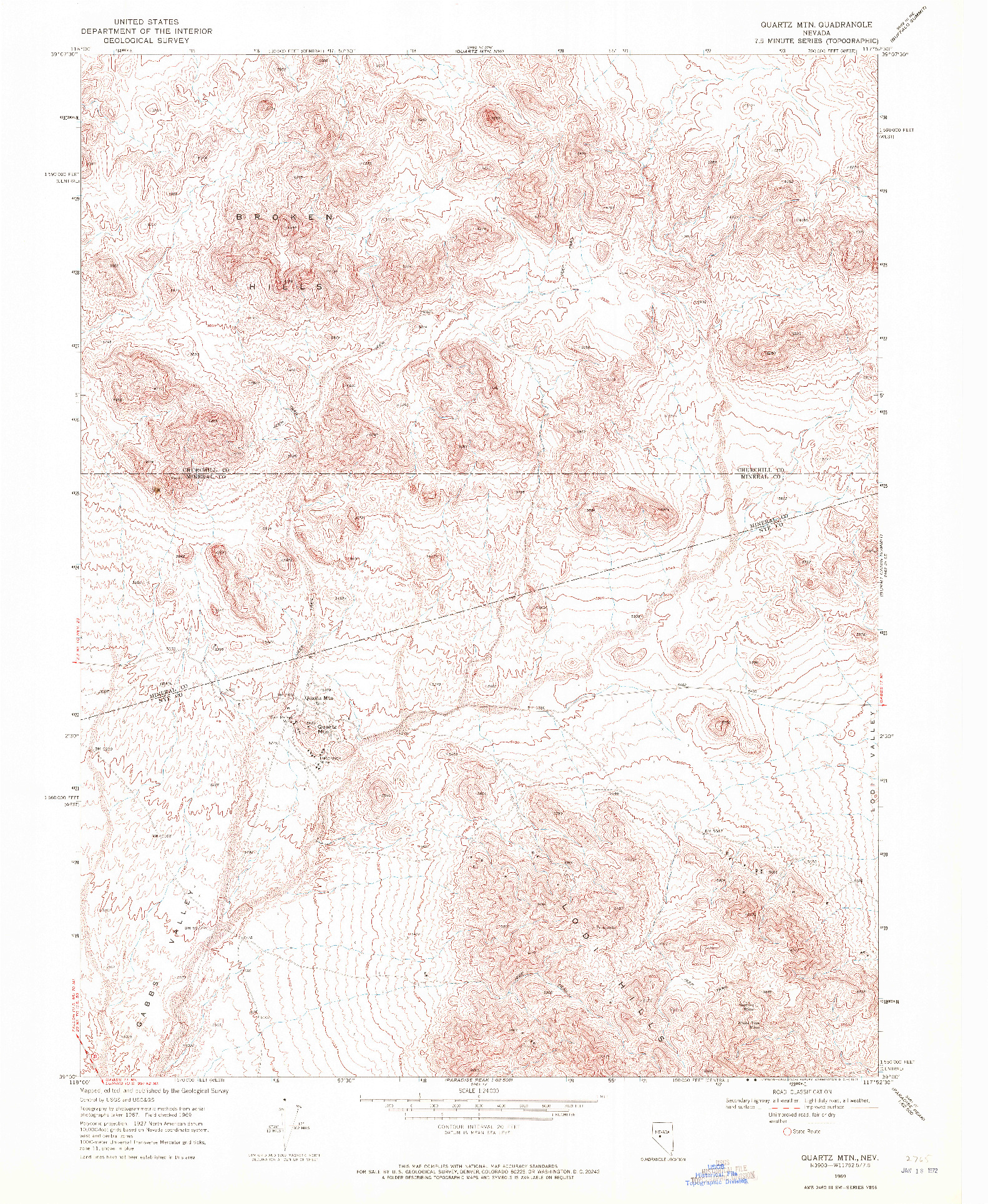 USGS 1:24000-SCALE QUADRANGLE FOR QUARTZ MTN, NV 1969