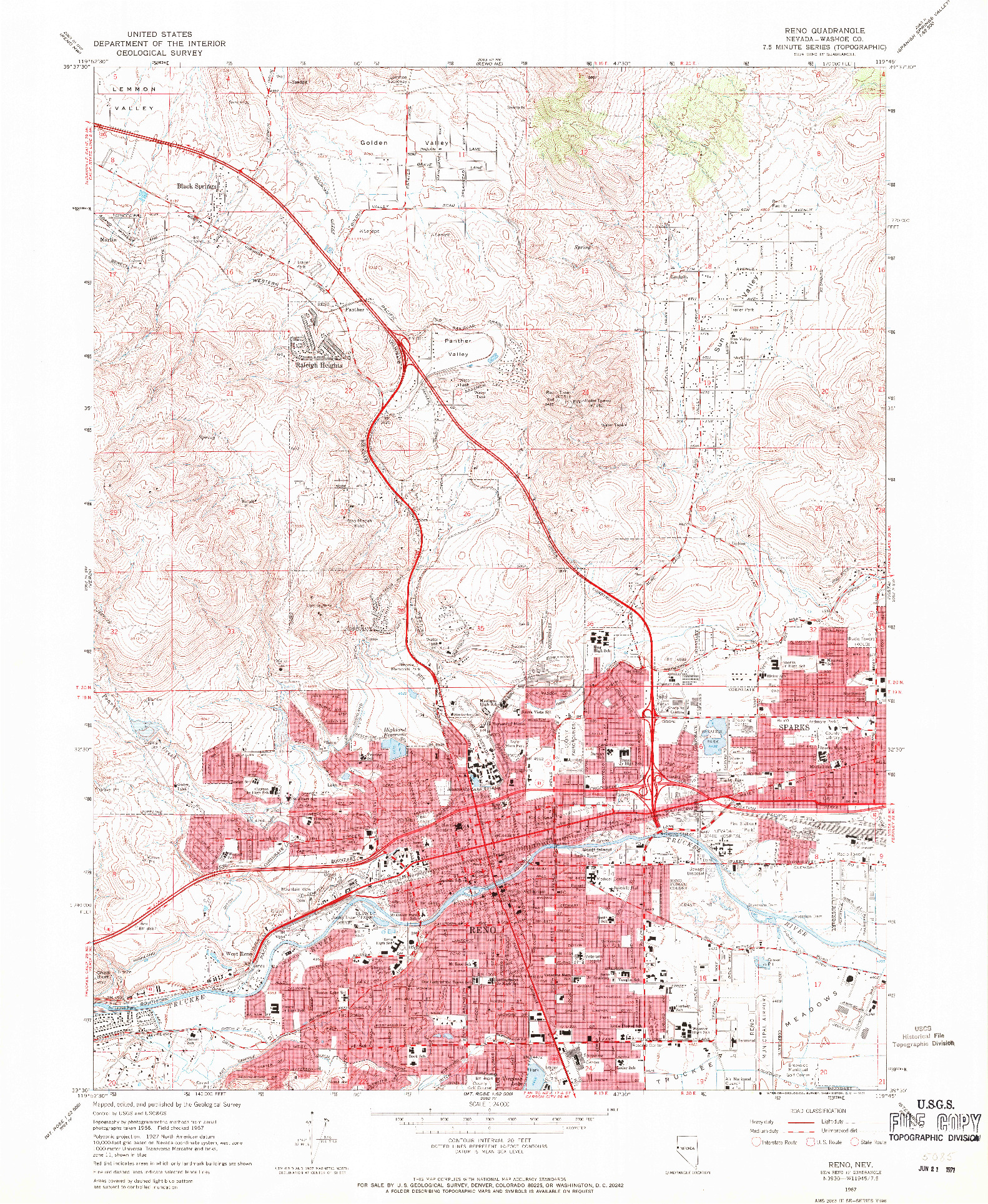 USGS 1:24000-SCALE QUADRANGLE FOR RENO, NV 1967