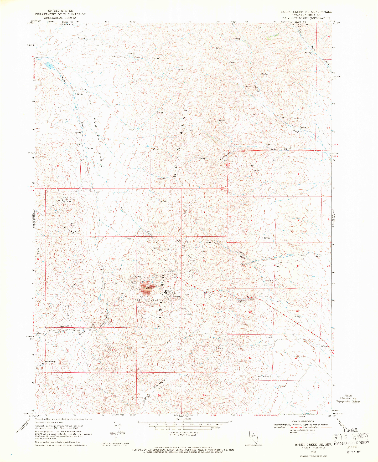 USGS 1:24000-SCALE QUADRANGLE FOR RODEO CREEK NE, NV 1968