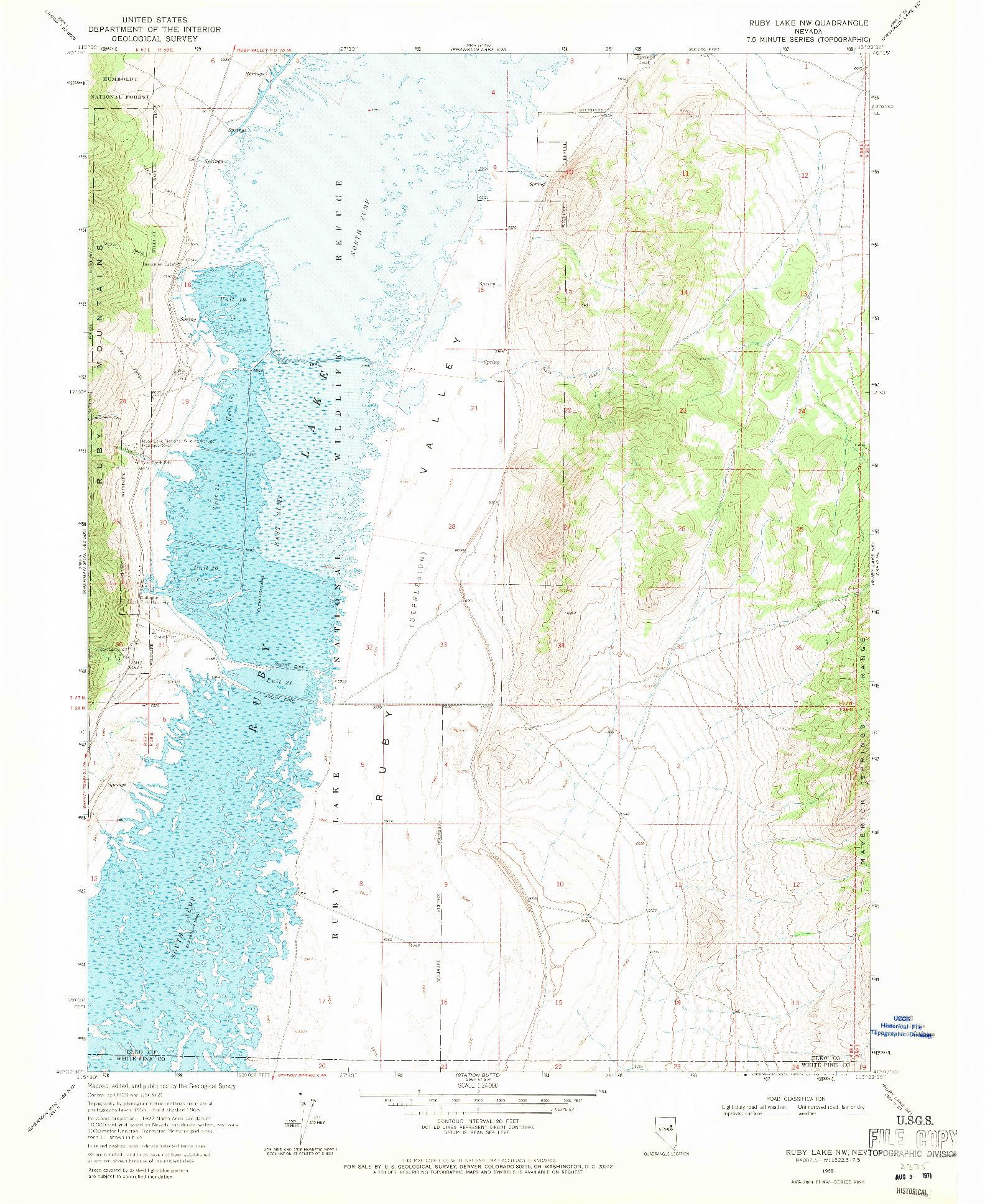 USGS 1:24000-SCALE QUADRANGLE FOR RUBY LAKE NW, NV 1968