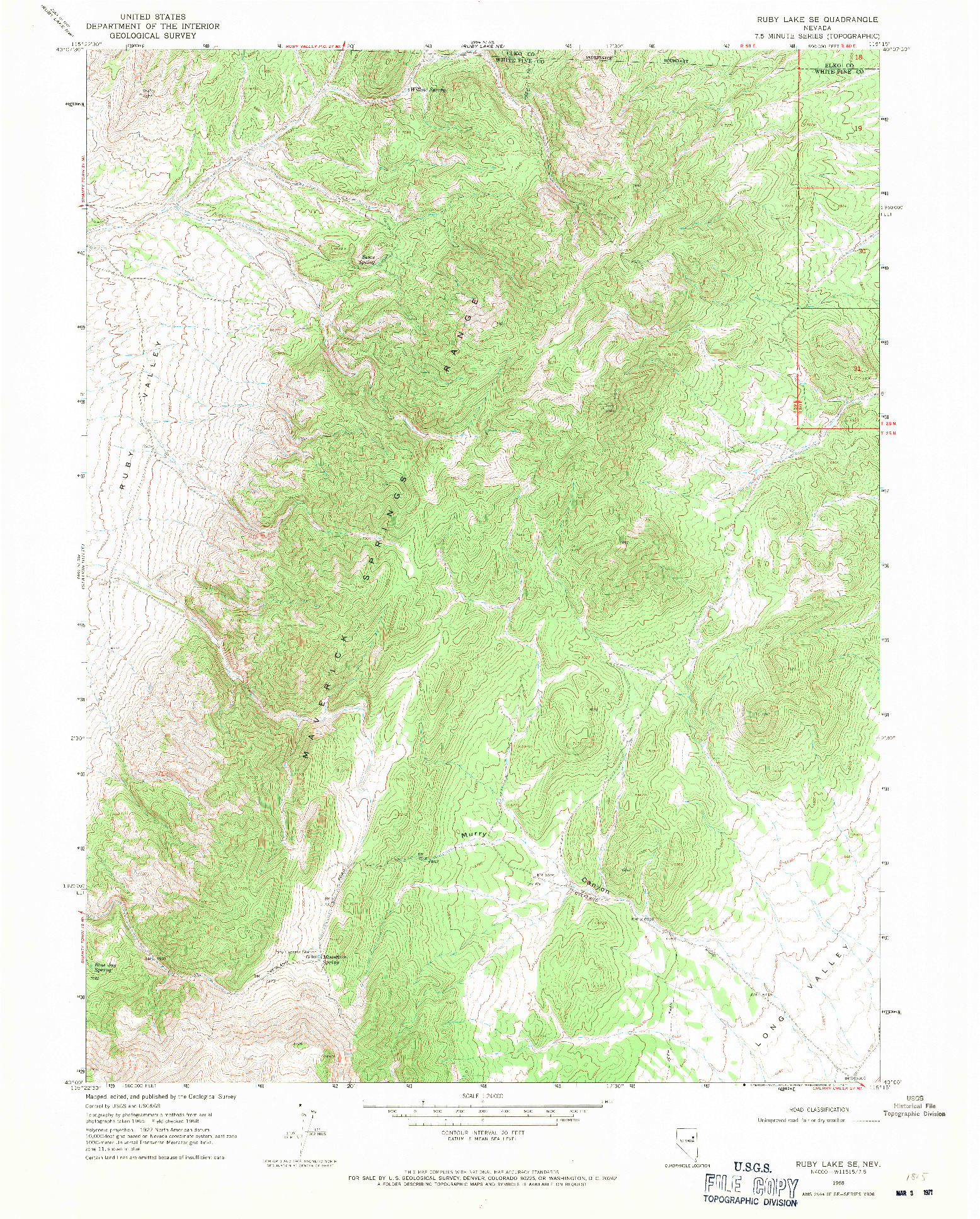 USGS 1:24000-SCALE QUADRANGLE FOR RUBY LAKE SE, NV 1968
