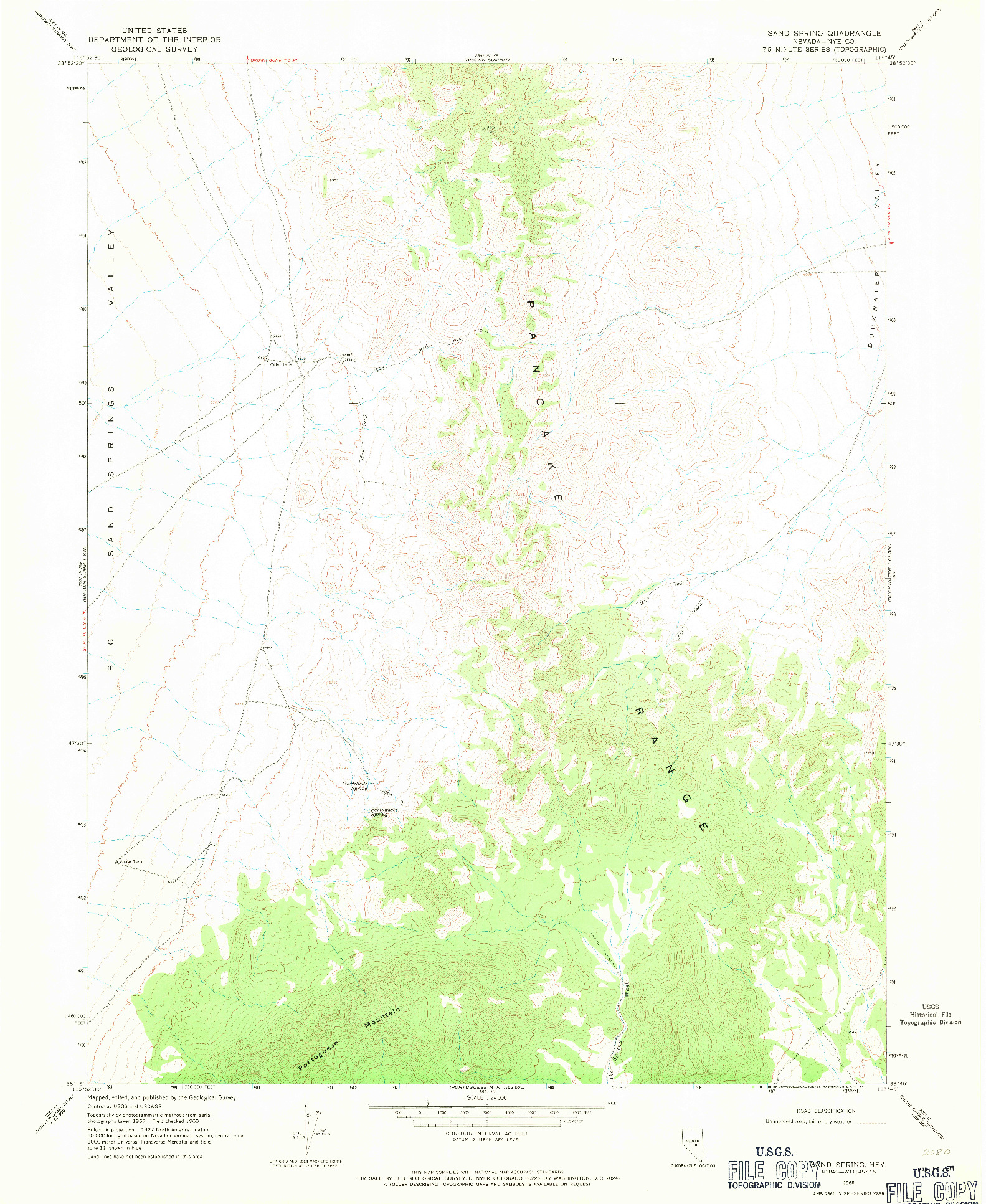 USGS 1:24000-SCALE QUADRANGLE FOR SAND SPRING, NV 1968