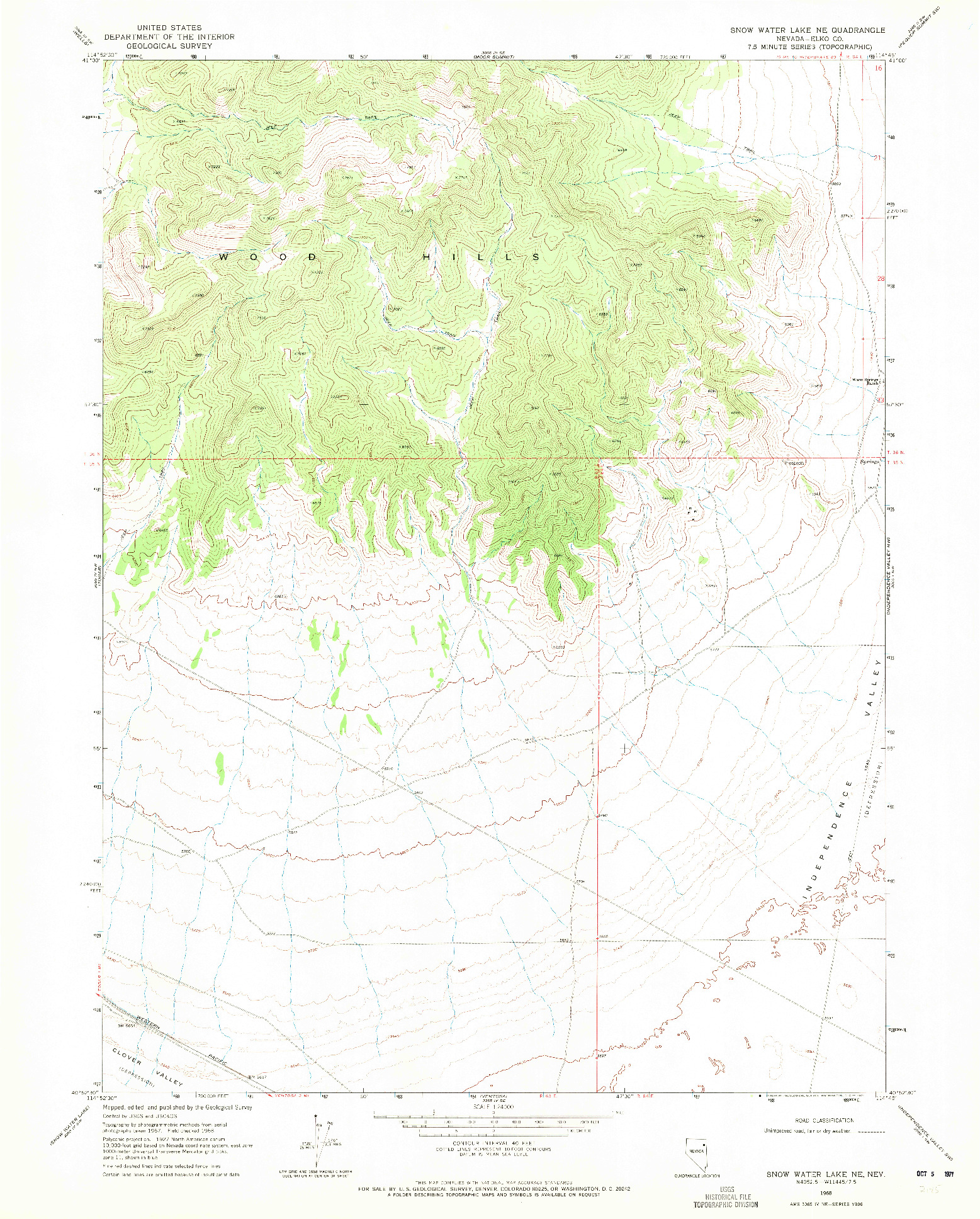 USGS 1:24000-SCALE QUADRANGLE FOR SNOW WATER LAKE NE, NV 1968