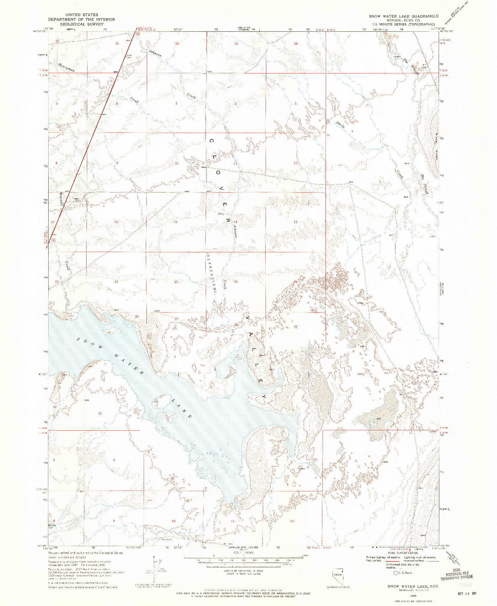USGS 1:24000-SCALE QUADRANGLE FOR SNOW WATER LAKE, NV 1968