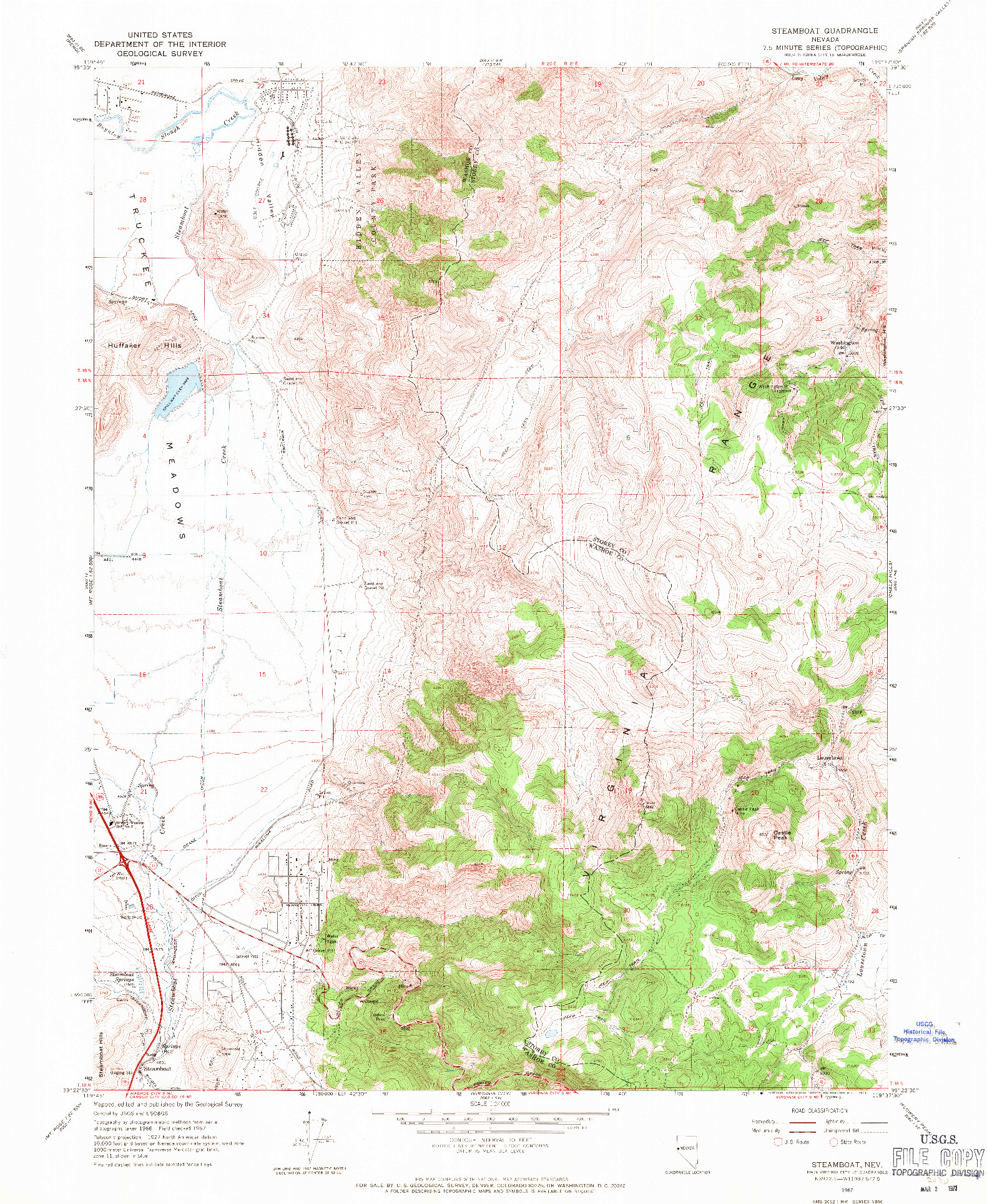 USGS 1:24000-SCALE QUADRANGLE FOR STEAMBOAT, NV 1967