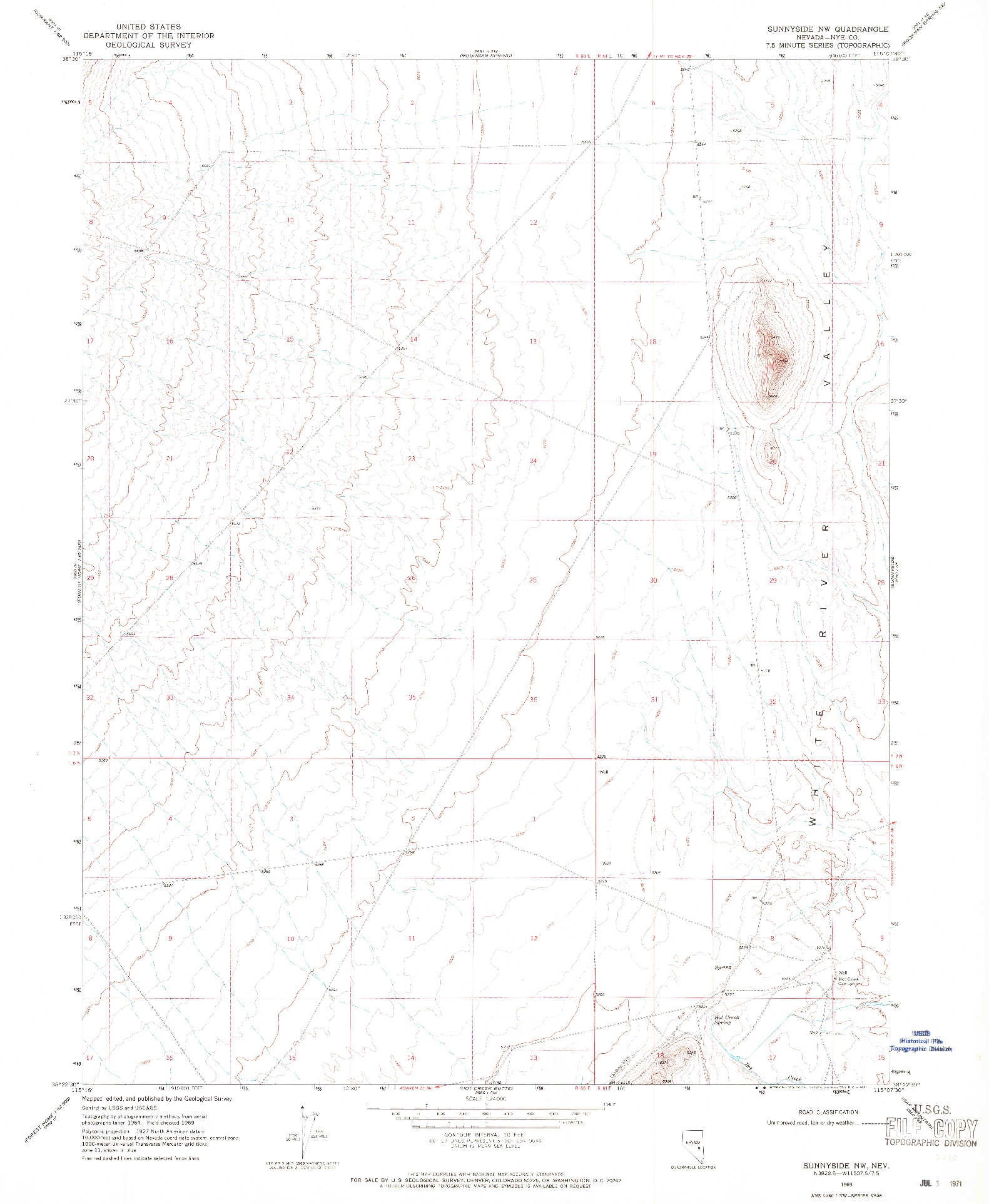 USGS 1:24000-SCALE QUADRANGLE FOR SUNNYSIDE NW, NV 1969