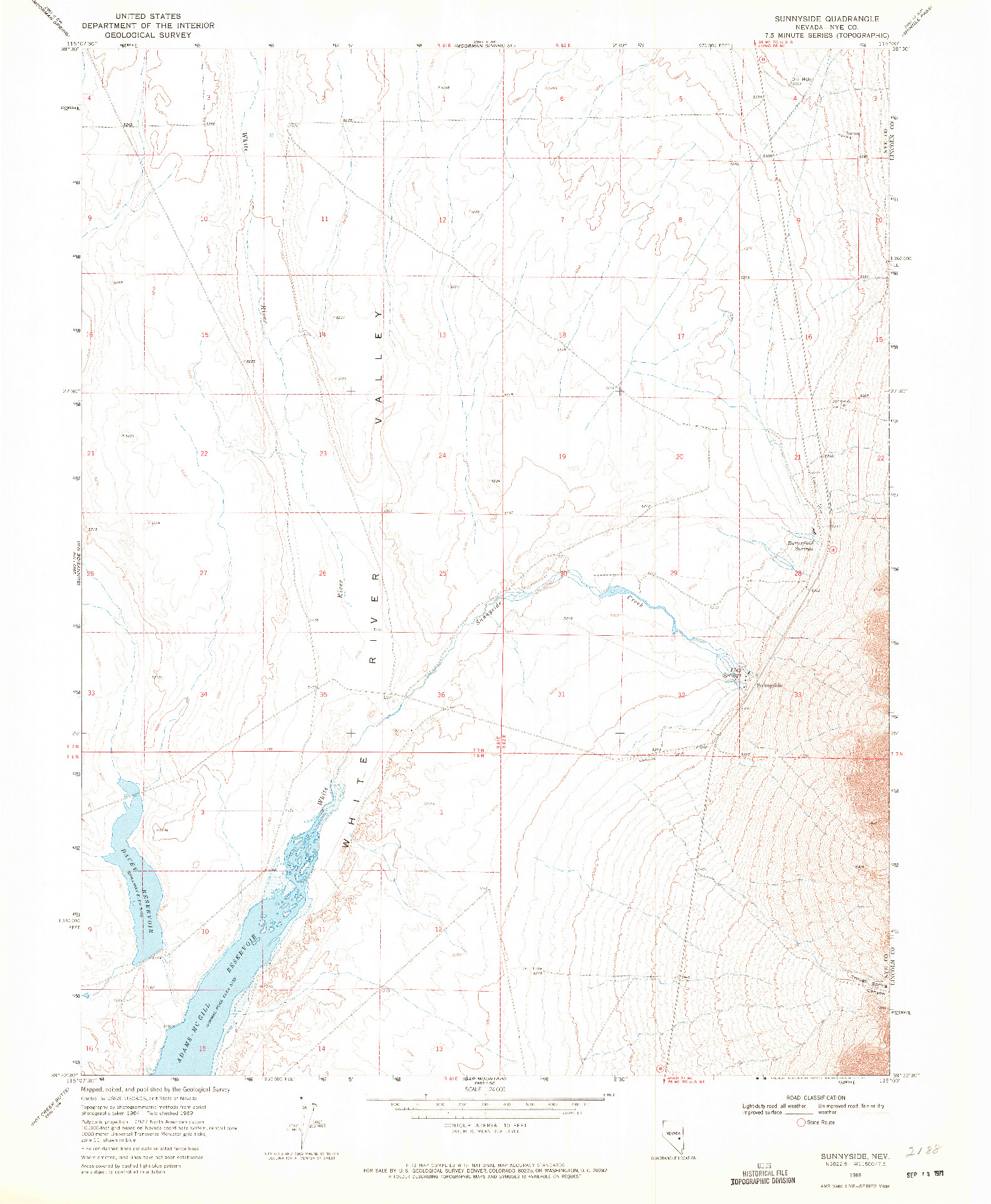 USGS 1:24000-SCALE QUADRANGLE FOR SUNNYSIDE, NV 1969