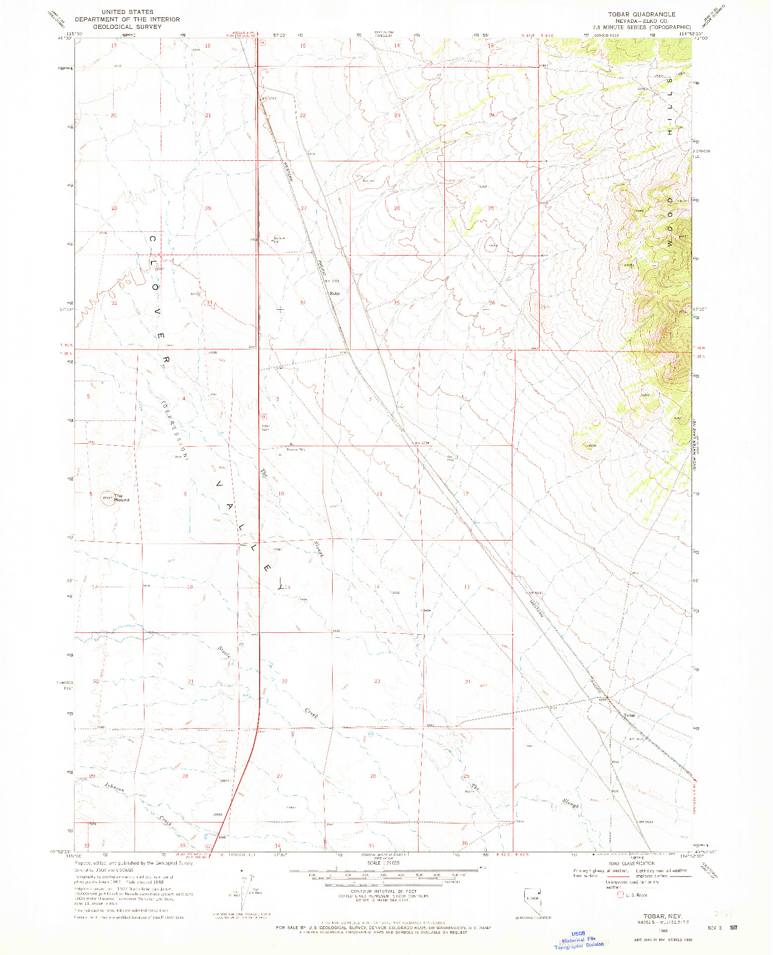 USGS 1:24000-SCALE QUADRANGLE FOR TOBAR, NV 1968