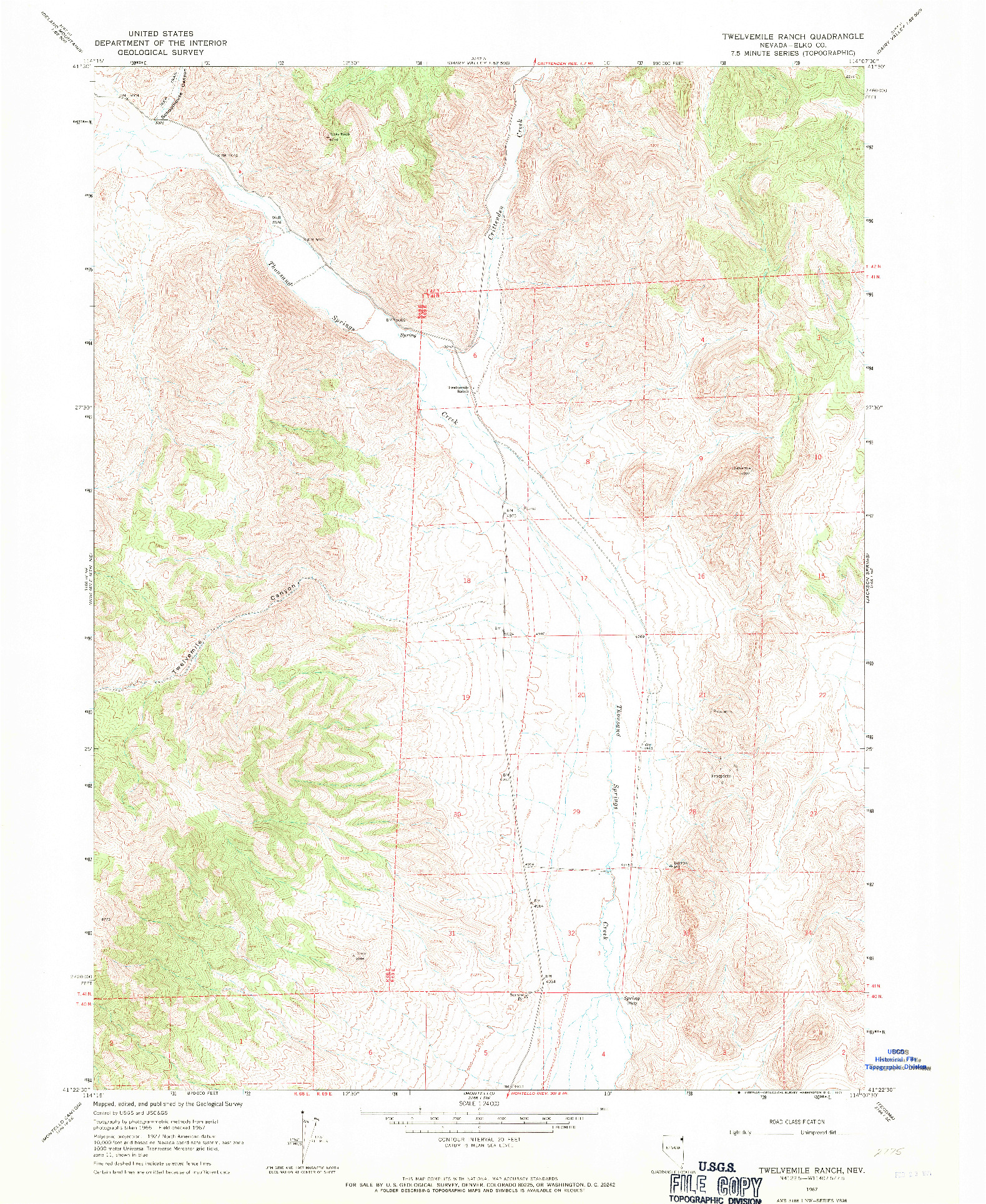 USGS 1:24000-SCALE QUADRANGLE FOR TWELVEMILE RANCH, NV 1967