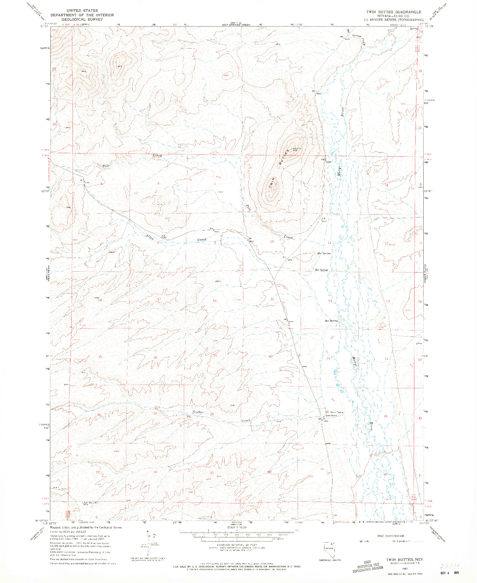 USGS 1:24000-SCALE QUADRANGLE FOR TWIN BUTTES, NV 1967