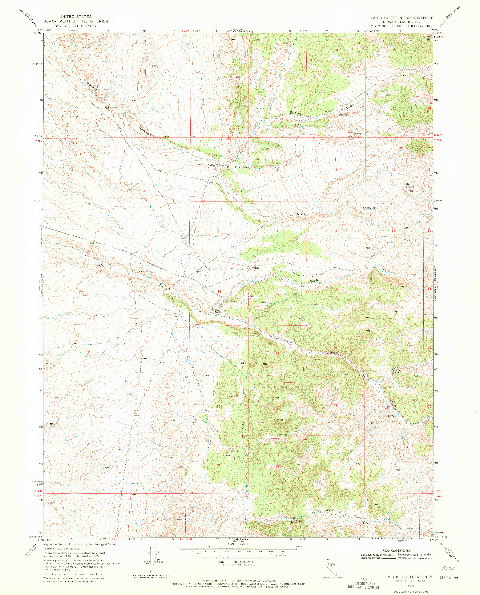 USGS 1:24000-SCALE QUADRANGLE FOR VIGUS BUTTE NE, NV 1969