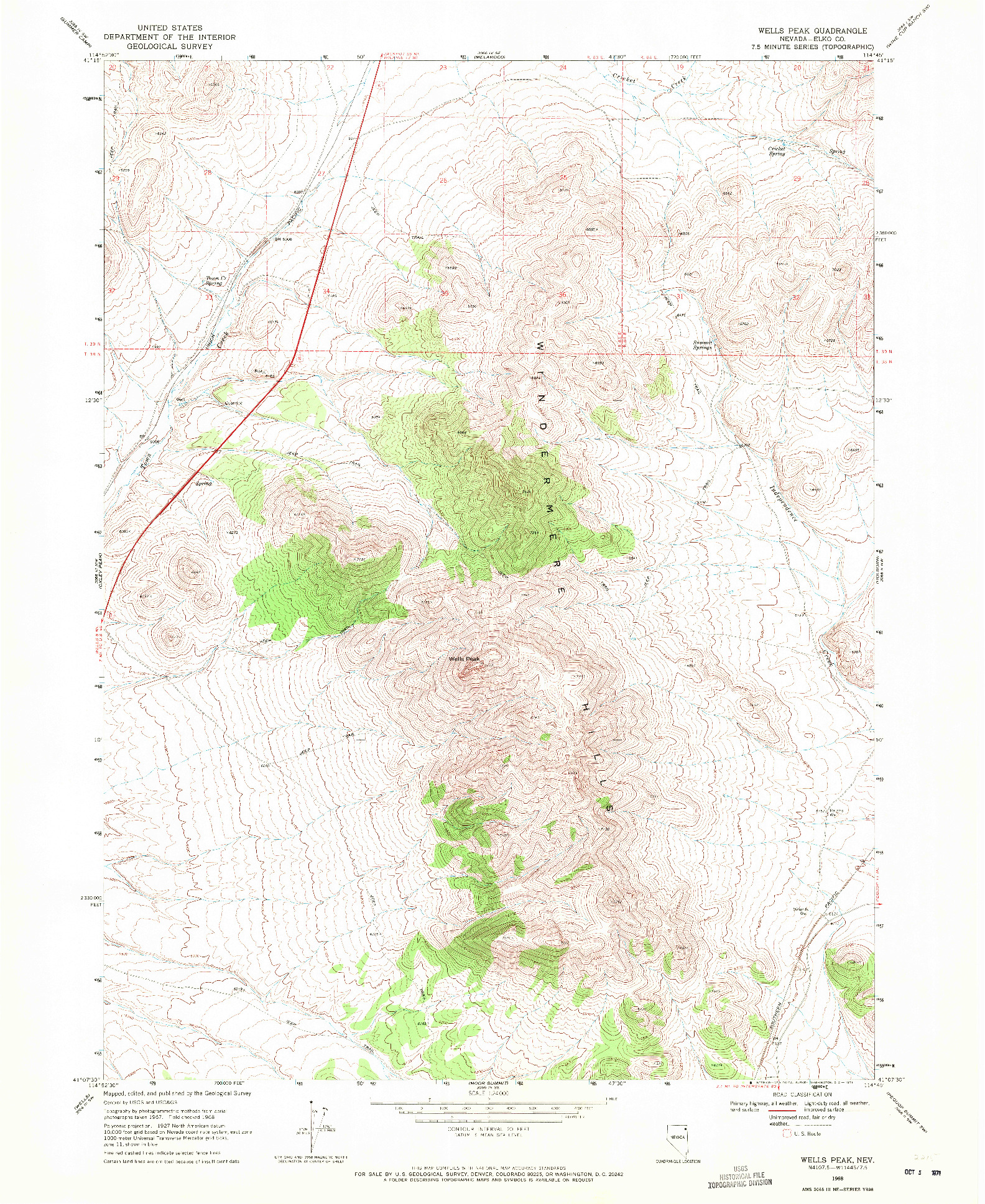 USGS 1:24000-SCALE QUADRANGLE FOR WELLS PEAK, NV 1968