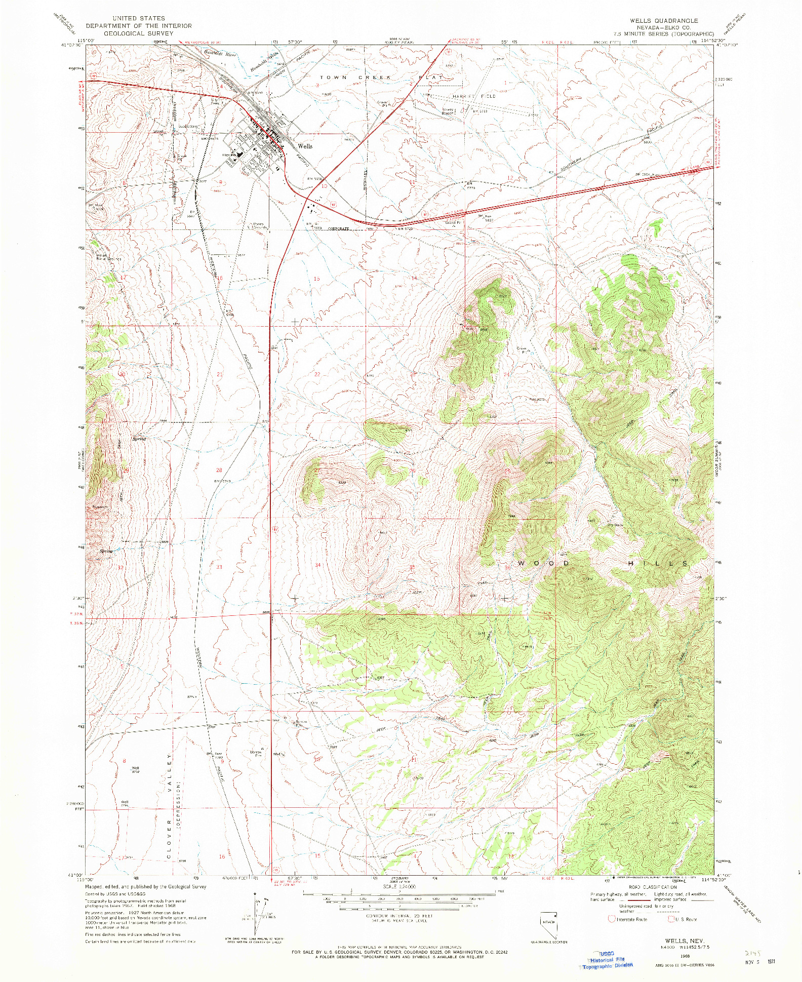 USGS 1:24000-SCALE QUADRANGLE FOR WELLS, NV 1968