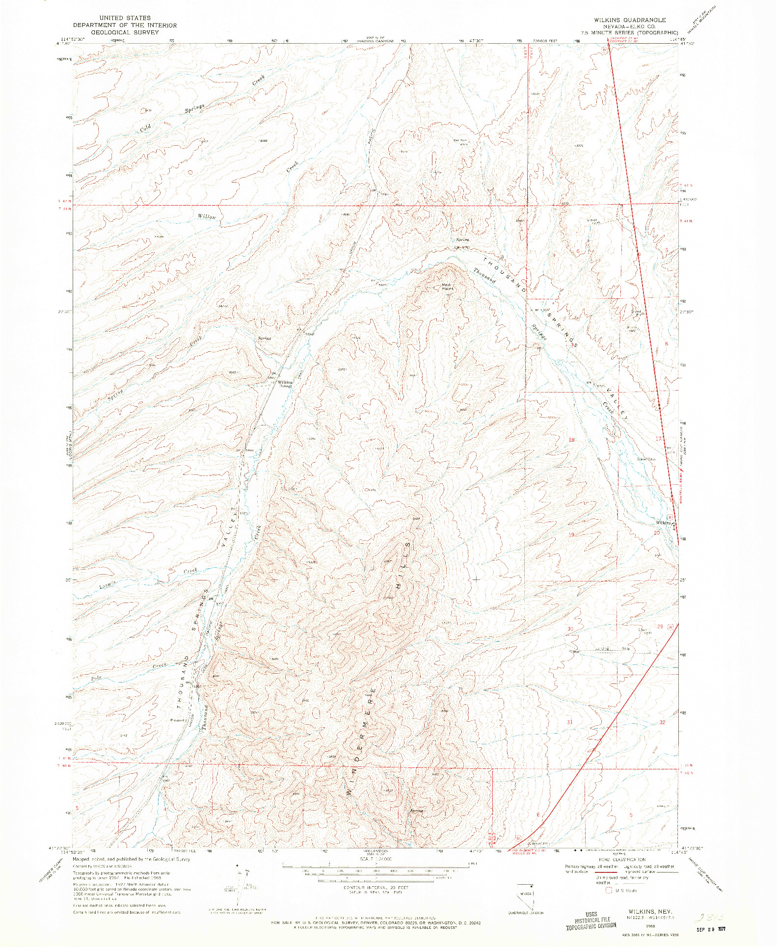USGS 1:24000-SCALE QUADRANGLE FOR WILKINS, NV 1968