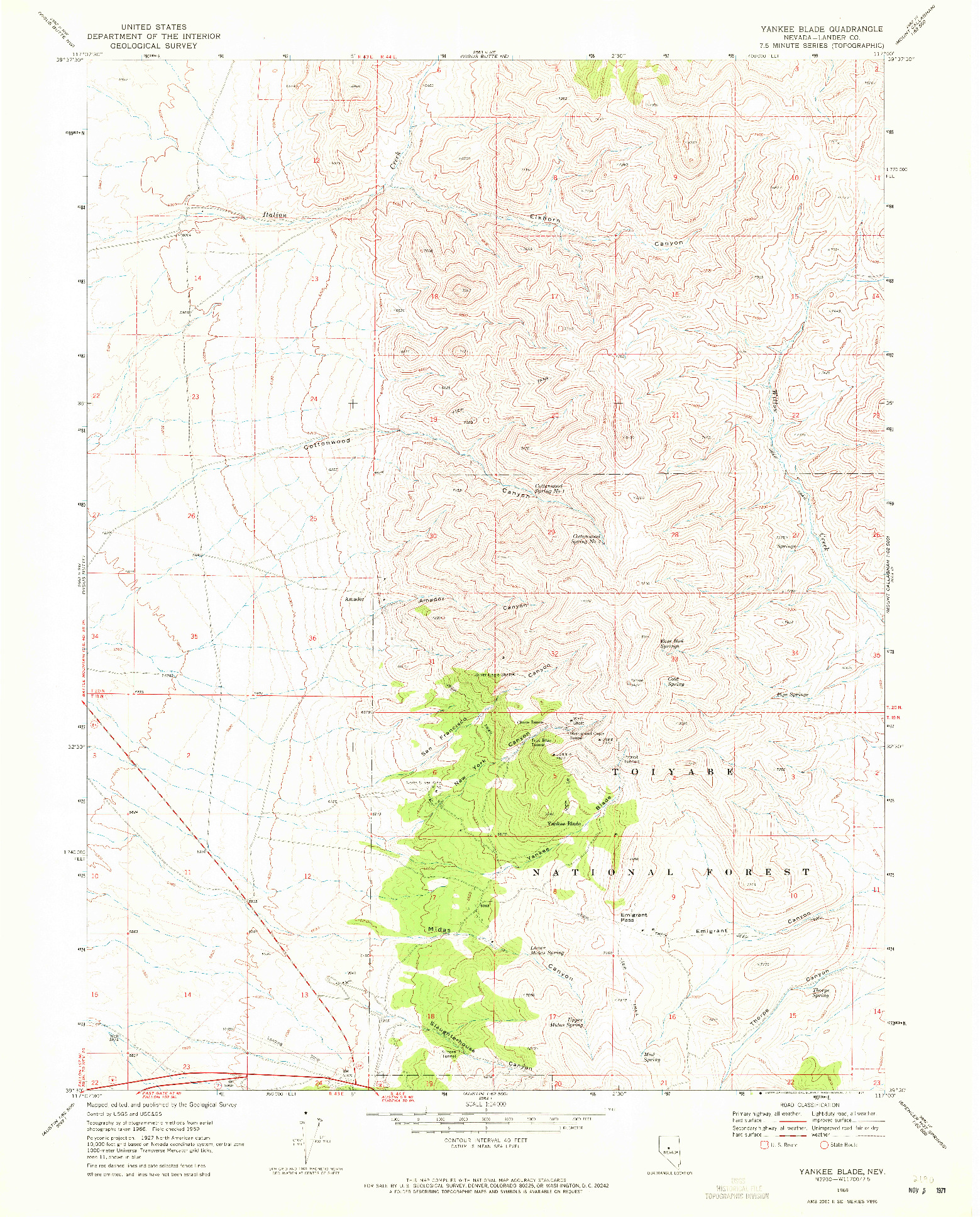 USGS 1:24000-SCALE QUADRANGLE FOR YANKEE BLADE, NV 1969