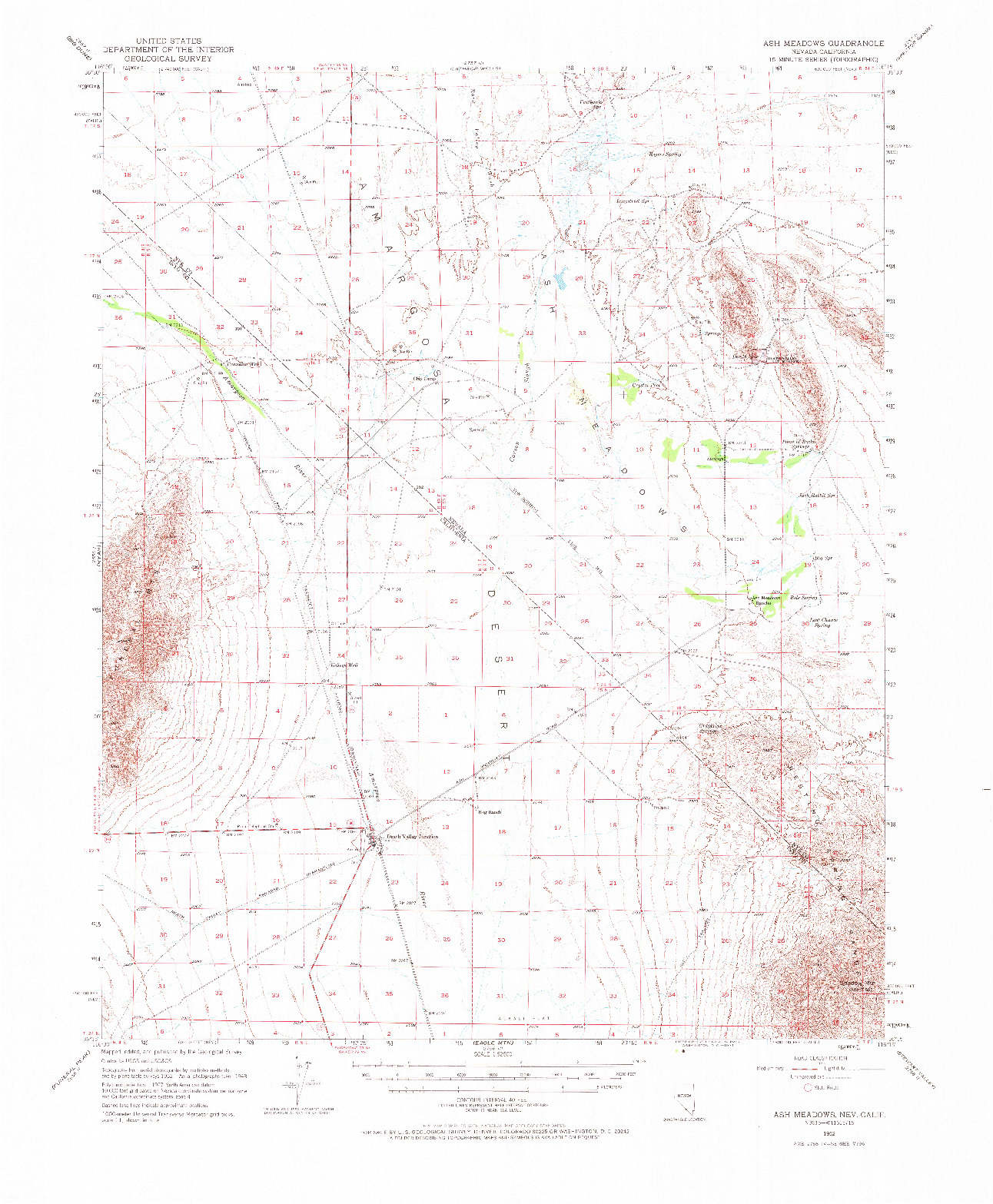 USGS 1:62500-SCALE QUADRANGLE FOR ASH MEADOWS, NV 1952