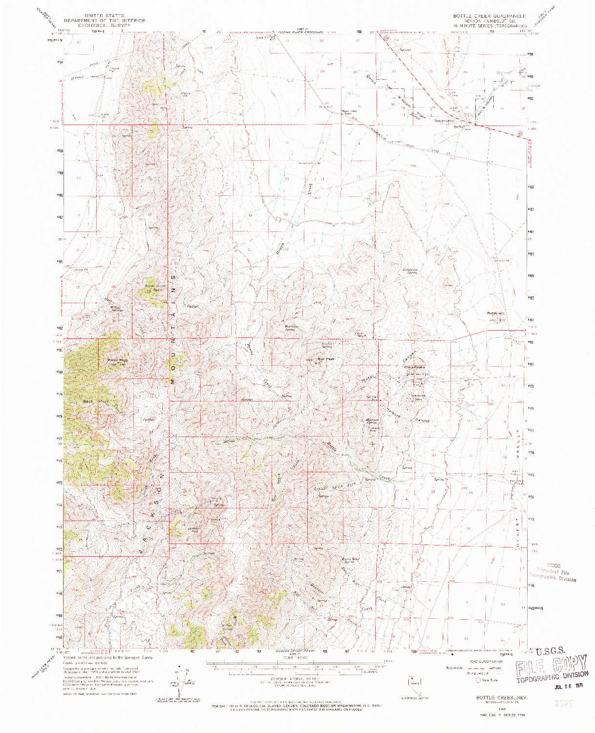 USGS 1:62500-SCALE QUADRANGLE FOR BOTTLE CREEK, NV 1961