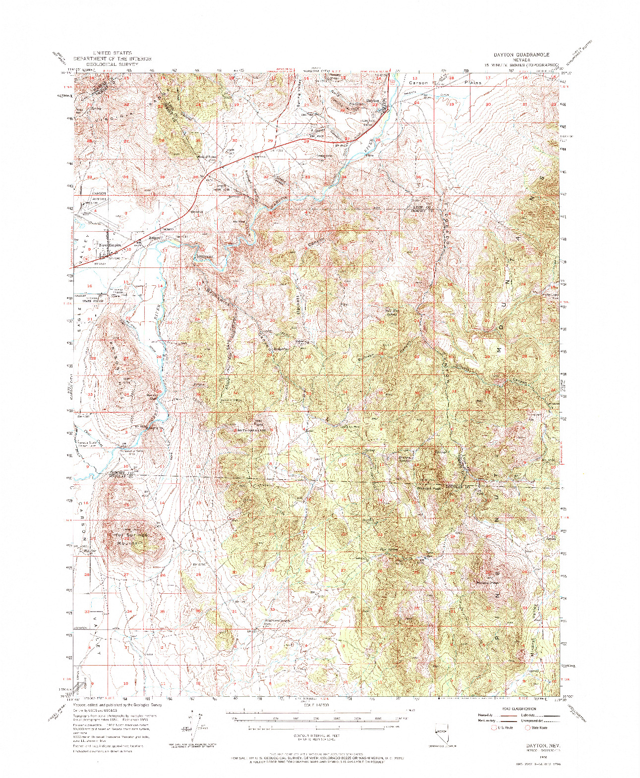 USGS 1:62500-SCALE QUADRANGLE FOR DAYTON, NV 1956