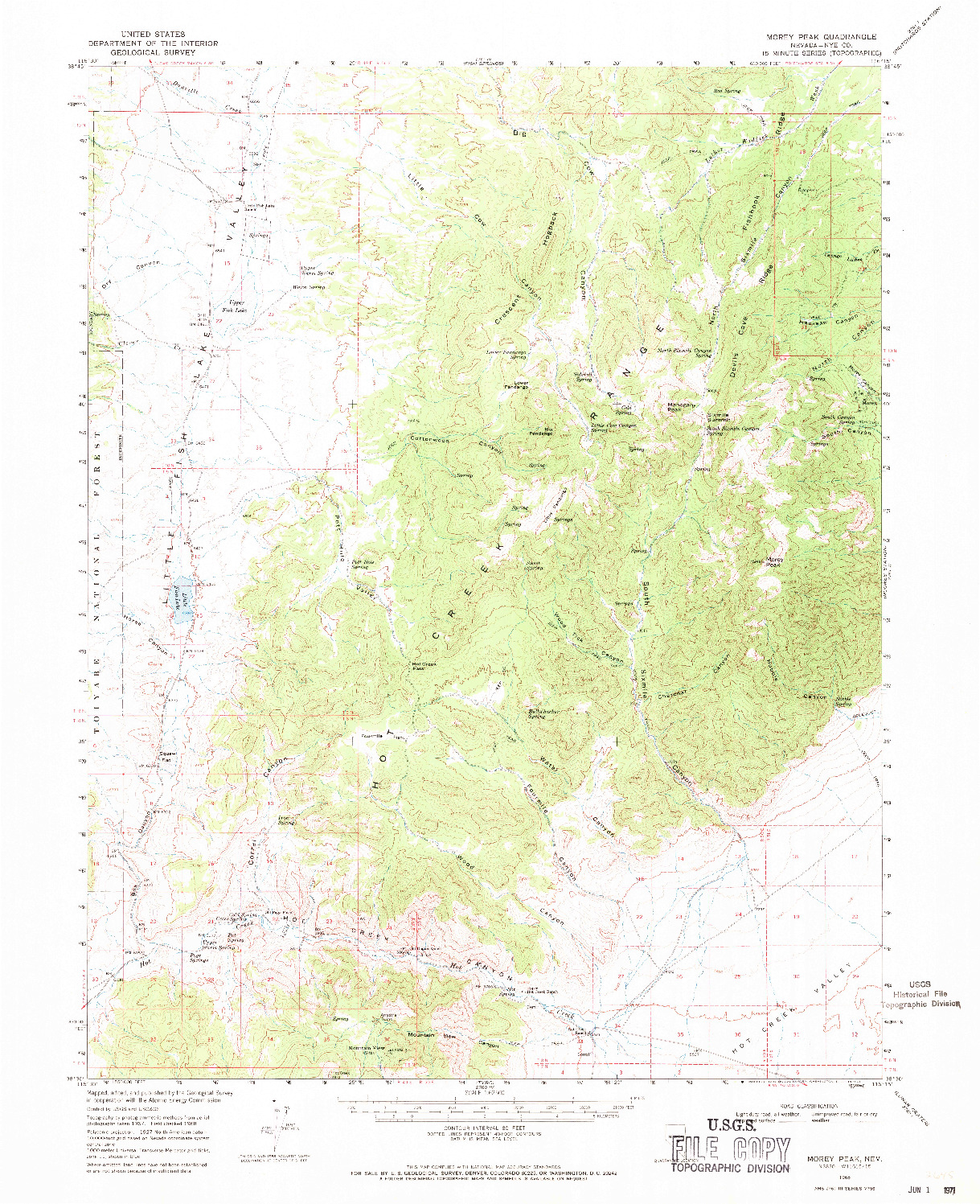 USGS 1:62500-SCALE QUADRANGLE FOR MOREY PEAK, NV 1968