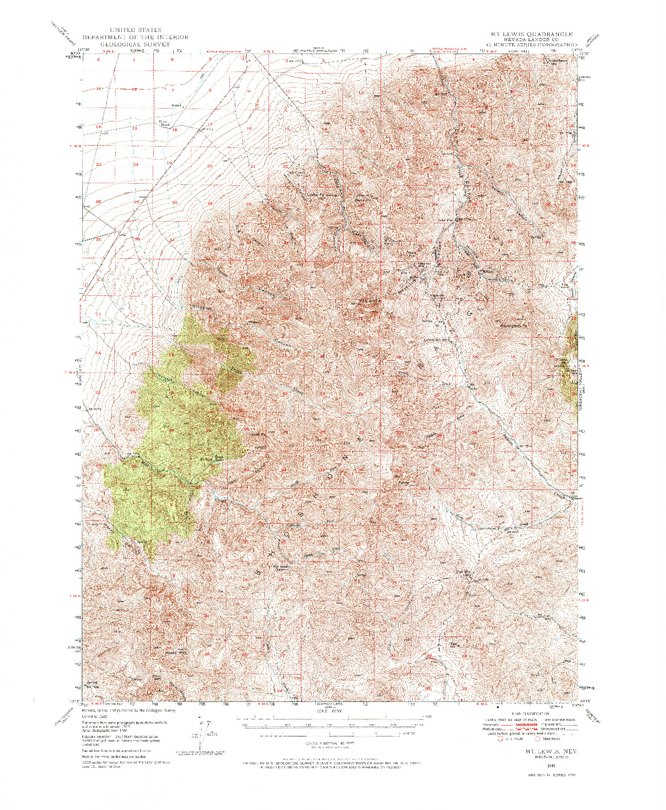 USGS 1:62500-SCALE QUADRANGLE FOR MT. LEWIS, NV 1949
