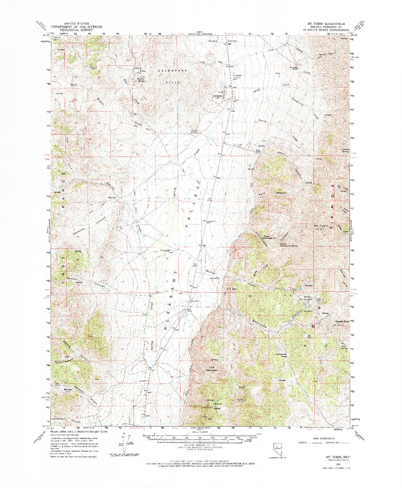 USGS 1:62500-SCALE QUADRANGLE FOR MT. TOBIN, NV 1961