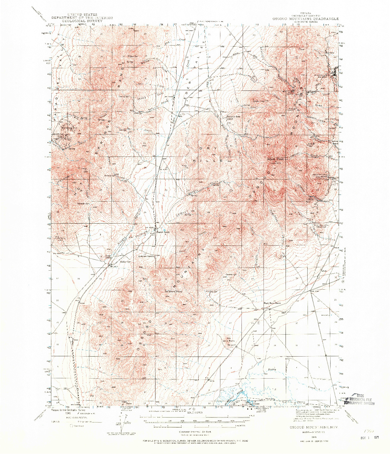USGS 1:62500-SCALE QUADRANGLE FOR OSGOOD MOUNTAINS, NV 1945